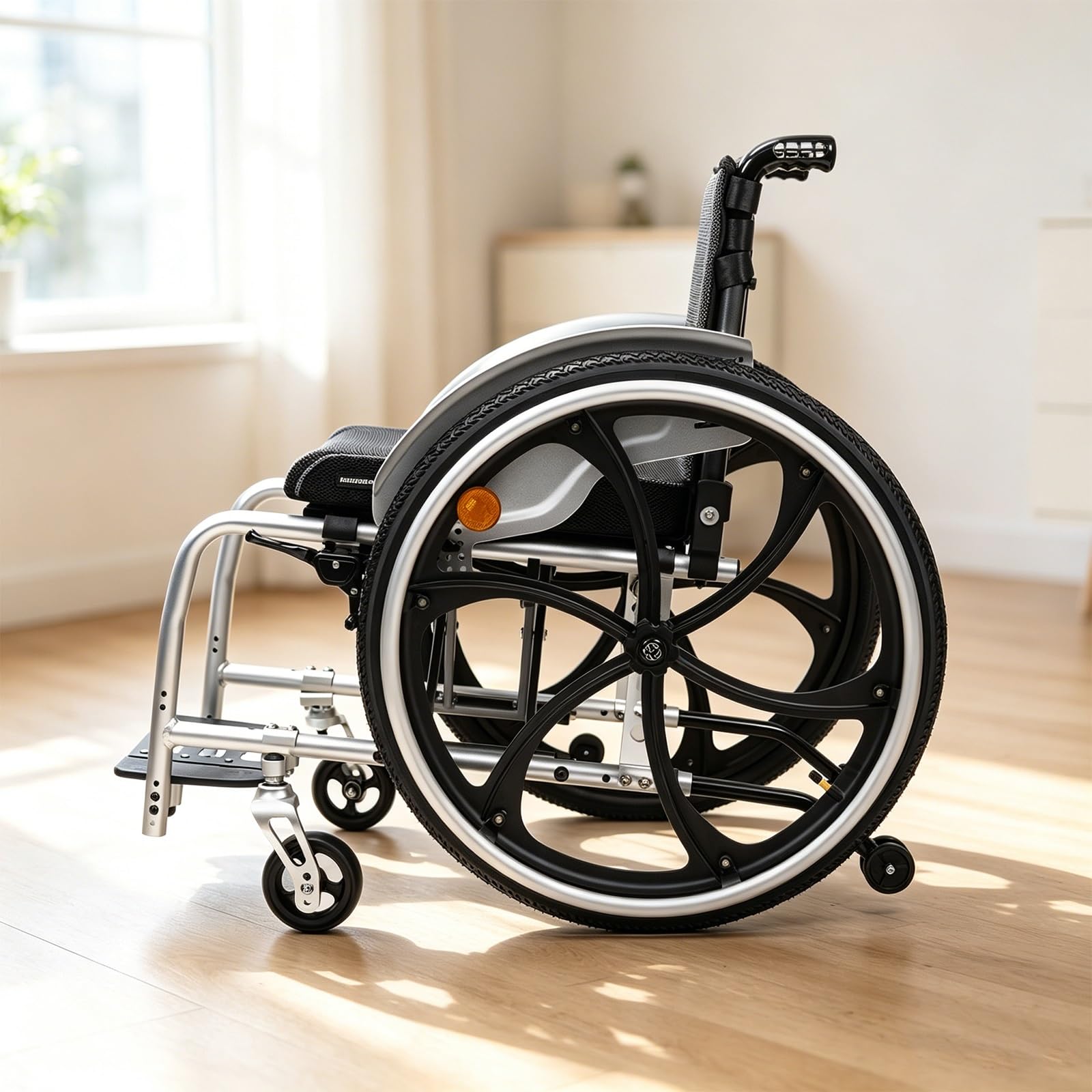 Sedia a rotelle sportiva pieghevole e leggera for tutti i terreni, sedia a rotelle in alluminio, sedia manuale autopropulsa con dispositivo antiribaltamento, facile da montare(42cm/16.5in)
