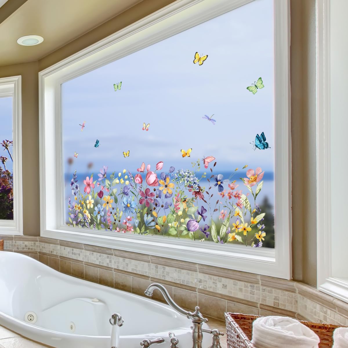 Flower Window Clings Colorful Spring Summer Floral Window Stickers Spring Wildflower Windows Decals Double-Sided for Office Home