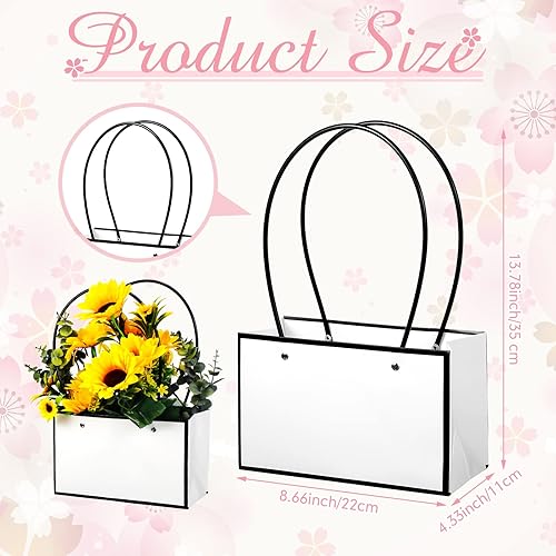 Miniatura 3 de Teling 12 bolsas de regalo de flores de papel de estraza para ramo de San Valentín, bolsas de papel con asa, impermeables, vacías para flores,