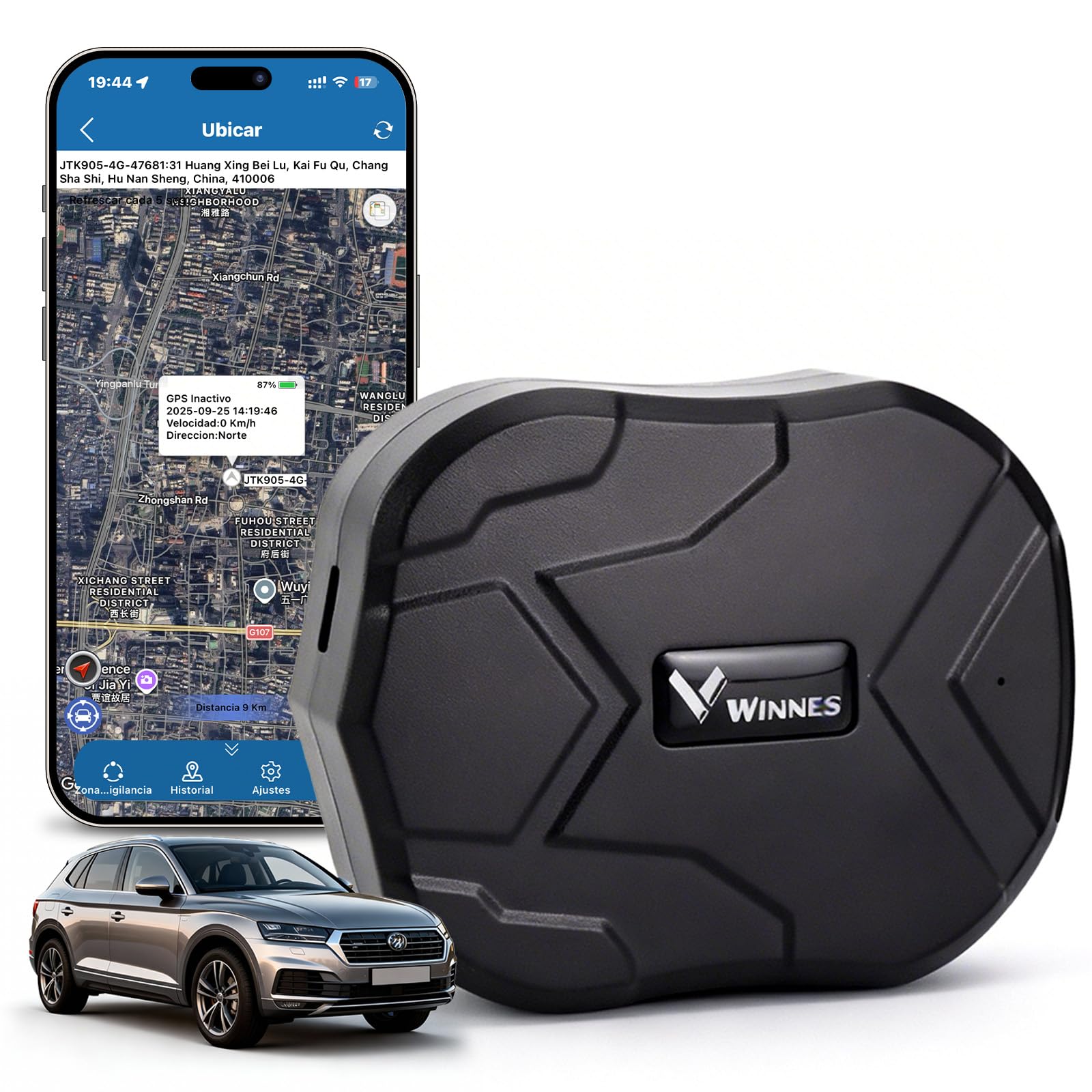 4G Localizador GPS para Coche con Imán, BaterÃa 10000 mAh, Rastreador GPS sin Suscripción con SIM, IP65 Impermeable, Seguimiento en Tiempo Real, Alertas Antirrobo y Geovalla, para VehÃculos y Barco