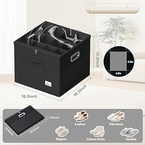 Miniatura 10 de Organizador de zapatos para armario, contenedores de almacenamiento para 18 pares, contenedores plegables de almacenamiento de zapatos con cubierta