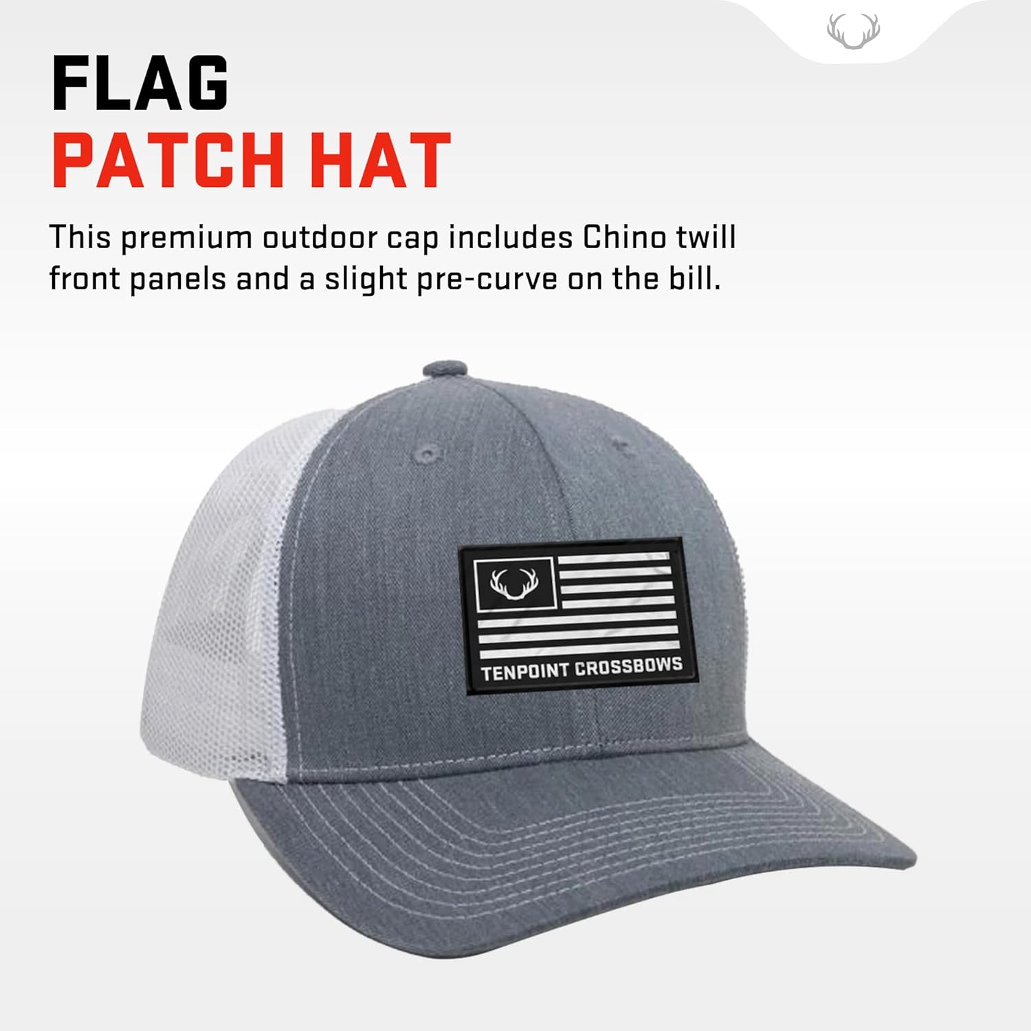 TenPoint Hat, Gray/White - Flag Patch - Adjustable Trucker Fit with Mesh Back & Snapback Closure - Designed for Men & Women - Image 2