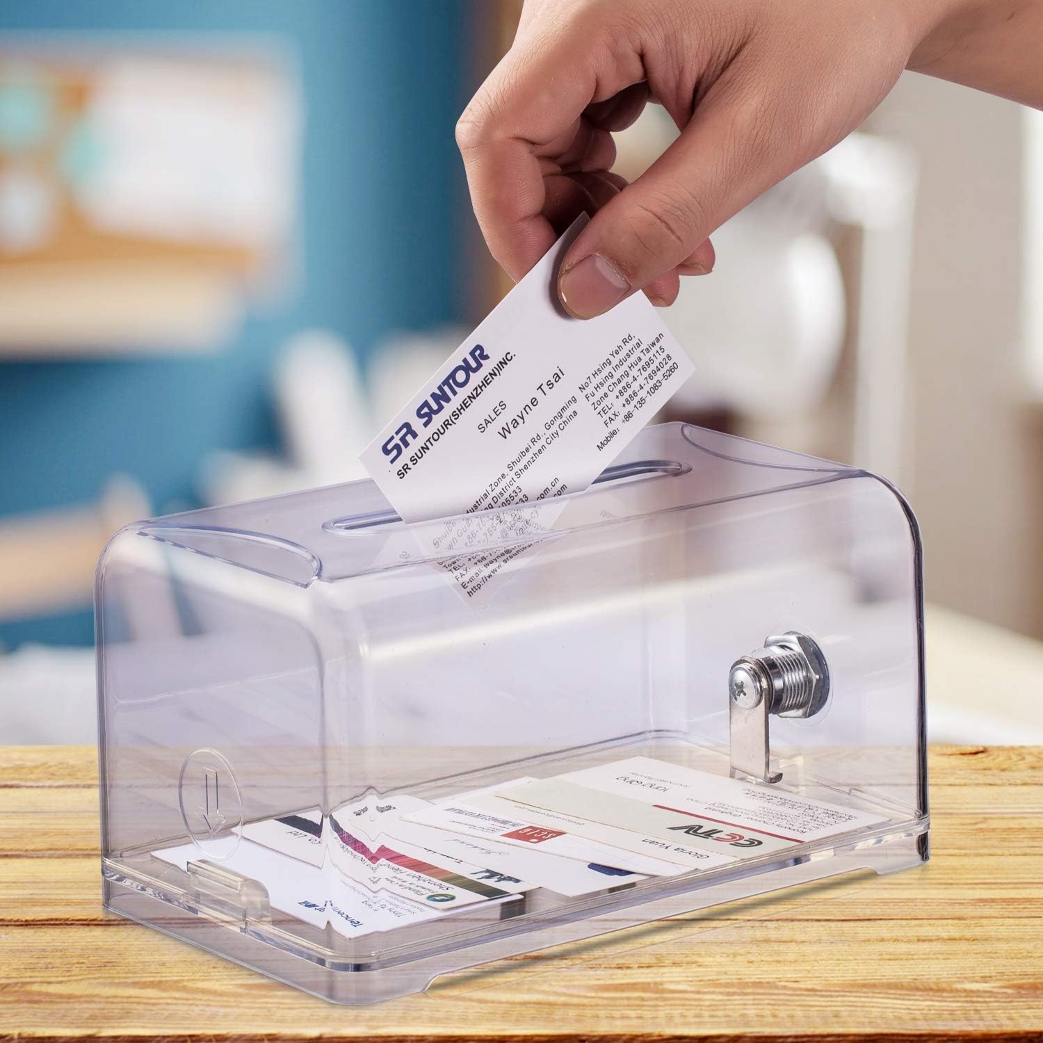 Polmart Tip / Donation / Suggestion / Business Card Collection Box with Lock (Clear Color / Transparent), 12-Pack
