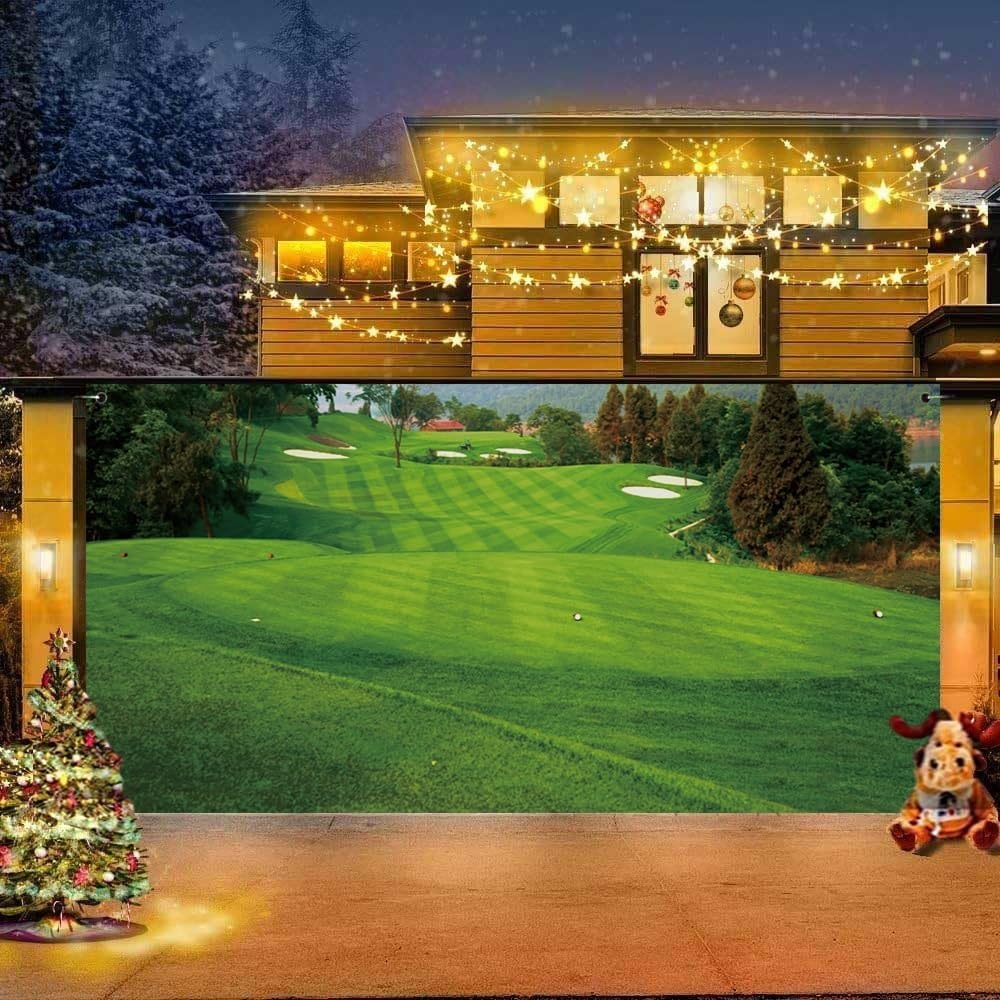 7x16ft Golf Course Garage Door Decorations Green Grass Spring Natural Scenery Golf Themed Backdrop Golf Banquet Decor Golf Sports Party Baby Shower Birthday Party Supplies Studio Props