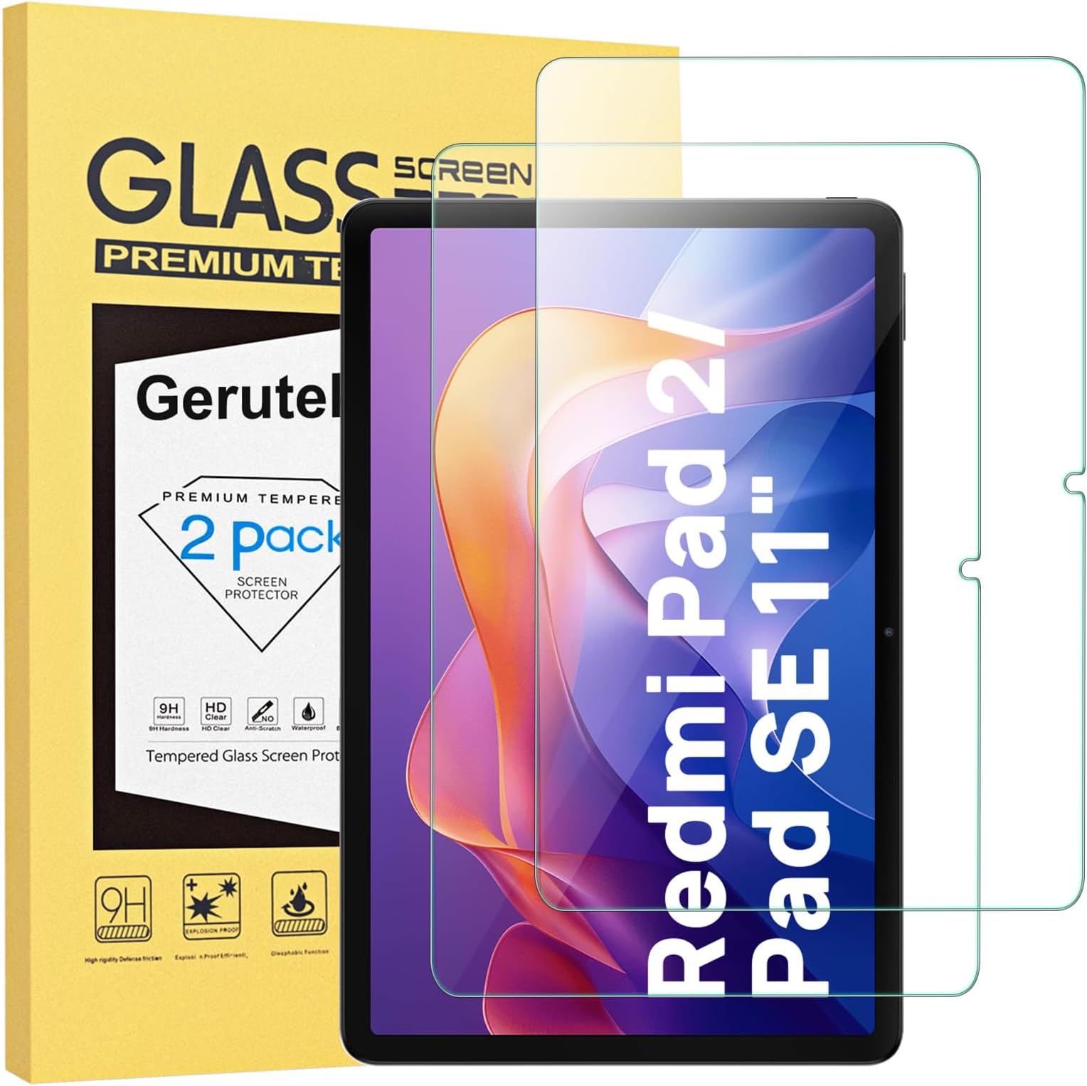 Gerutek 2-Pack Screen Protector for Xiaomi Redmi Pad SE/Pad 2 11 inch [Tempered Glass] [Ultra Clear] [Anti Scratch] [[9H] for Xiaomi Redmi Pad 2/Pad SE Tempered Glass Screen Protector Film 2025/2023
