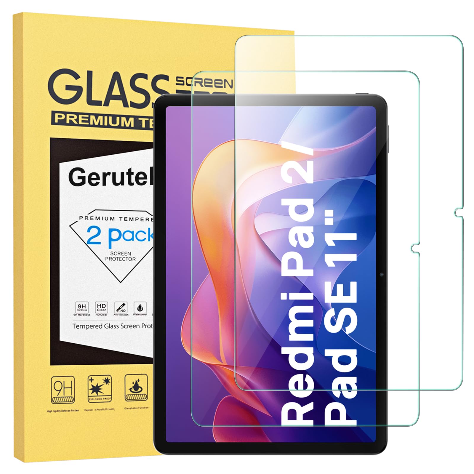Gerutek 2-Pack Screen Protector for Xiaomi Redmi Pad SE/Pad 2 11 inch [Tempered Glass] [Ultra Clear] [Anti Scratch] [[9H] for Xiaomi Redmi Pad 2/Pad SE Tempered Glass Screen Protector Film 2025/2023