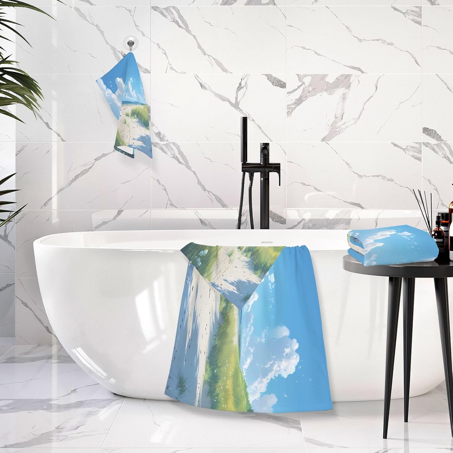 Hand Towels Premium Soft and Highly Absorbent Beach View 2 Pcs Towels for Bathroom Set 100% Cotton Decorative Face Towels