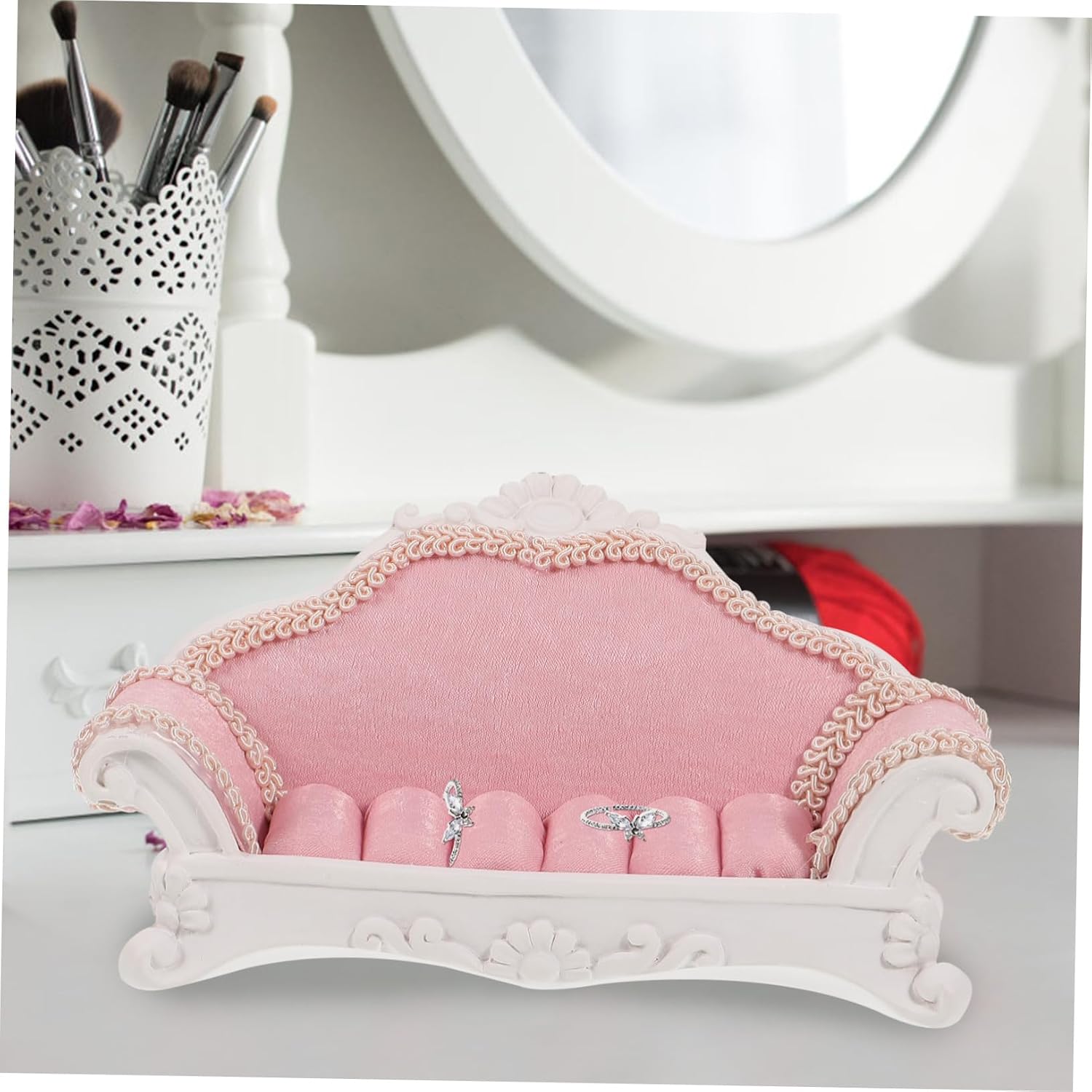 Alipis Sofa Shape Jewelry Display Stand Ring Rack Resin Cloth Pink image 4