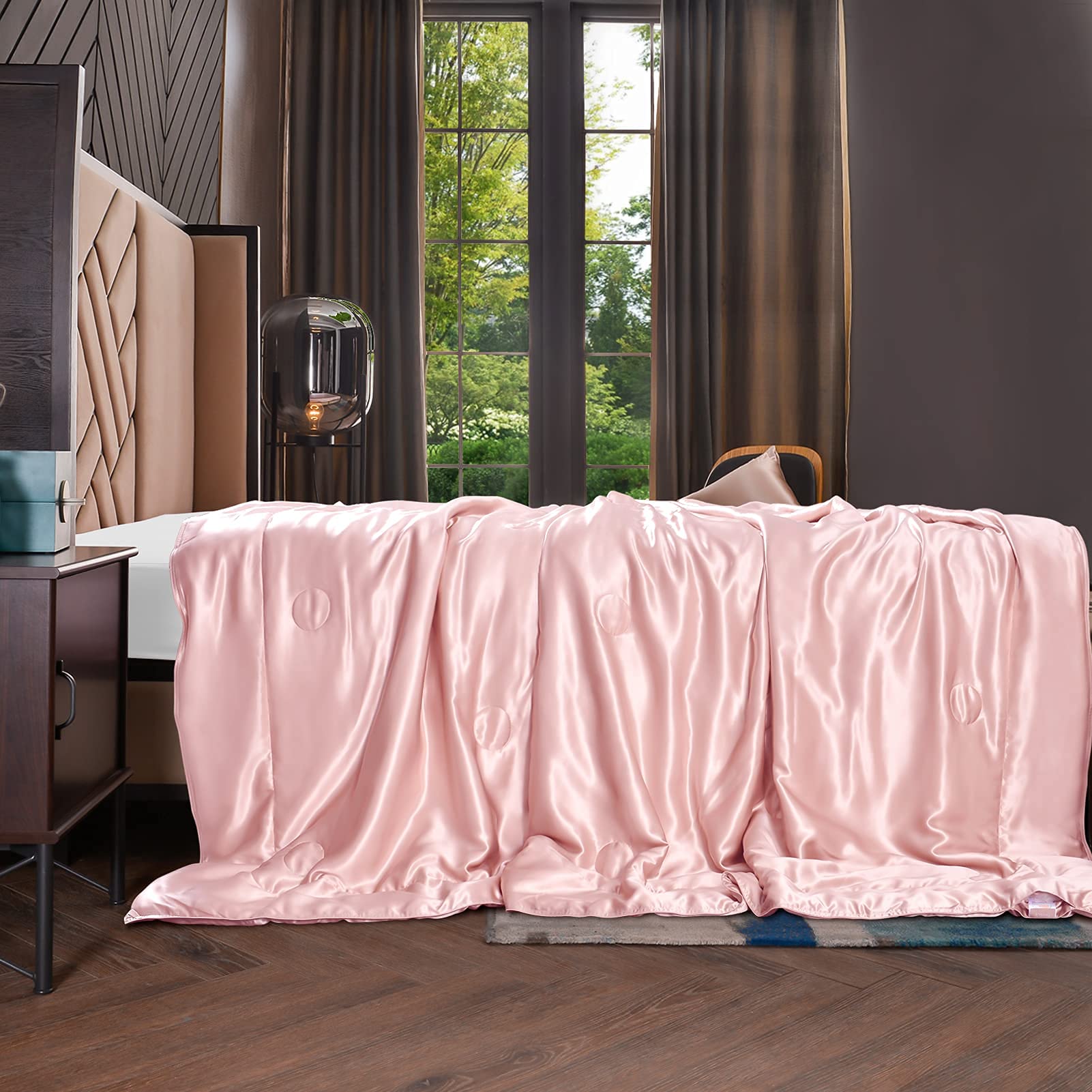 THXSILK - Coperta morbida in seta, 100% seta di gelso, per interni ed esterni, 135 x 180 cm, rosa