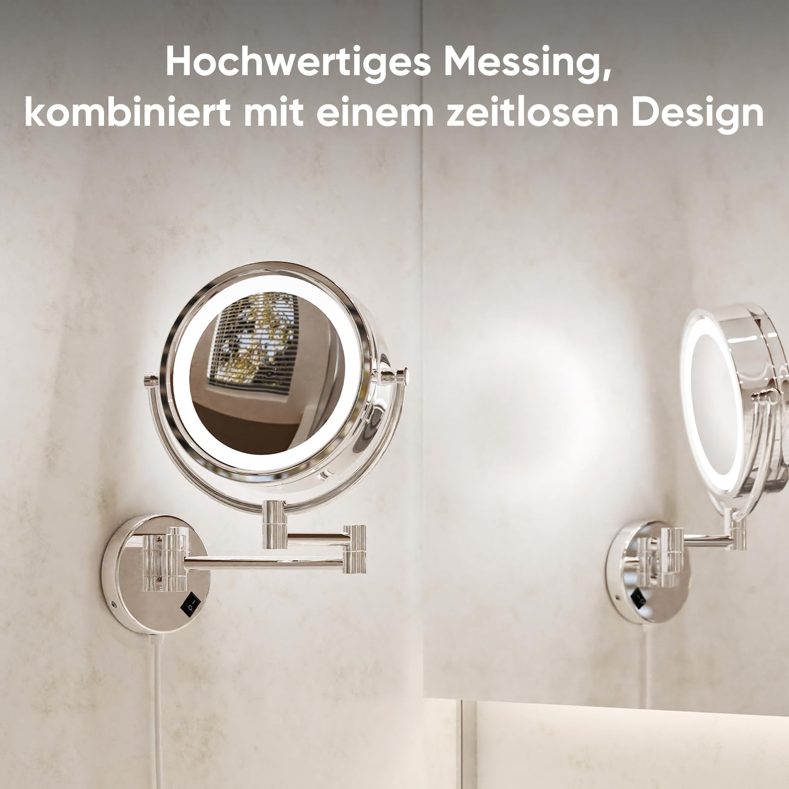 DOWRY Schminkspiegel mit Beleuchtung Wandmontage Led Kosmetikspiegel mit Vergrößerung 10 Fach Doppelseitig Spiegel Vergrößerungsspiegel mit Licht für Bad,Ø20 cm