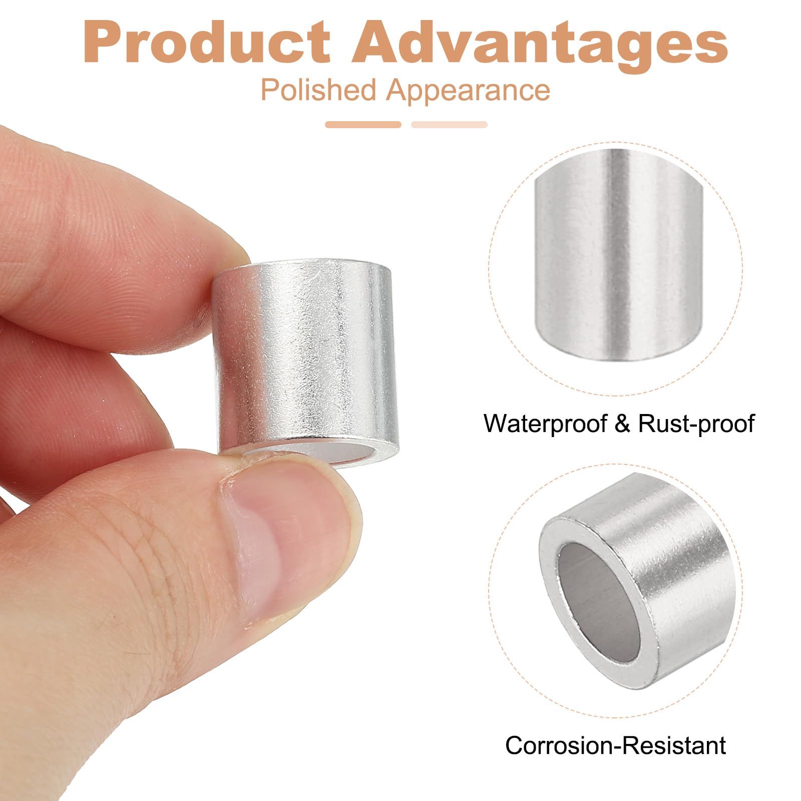 sourcing map Lot de 50 manchons à sertir ronds en aluminium de 10 mm pour câble métallique et virole de câble, argenté