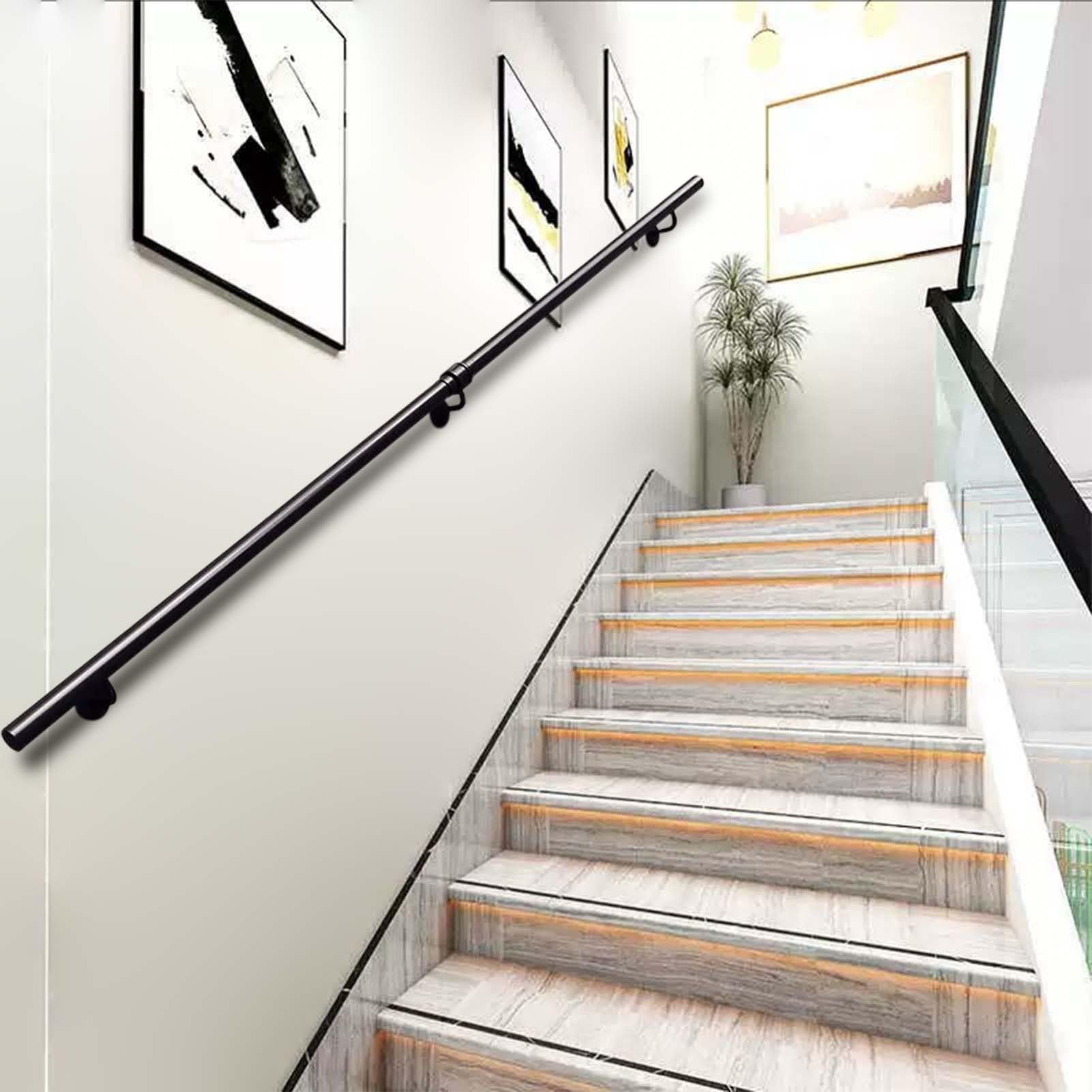 Fkxsxaz Wall Handrail For Indoor Stairs - Metal Staircase Railing Non-Slip Grab Bar Modern Hand Rail Wrought Iron Support Home Decoration, 1Ft-20Ft(19Ft/570Cm)