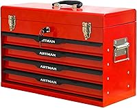 Vista 16 de Caja de herramientas portátil de metal con 4 cajones, caja de herramientas de acero de 53 cm con cerradura de llave y cierre de pestillo, caja