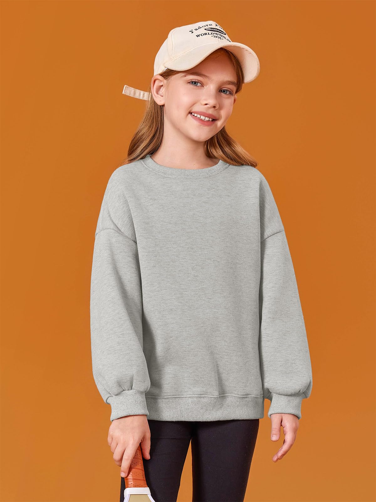 Haloumoning Sweat-shirt fille col rond surdimensionné pull enfant léger sport manches longues couleur unie basique hauts à manches longues 5-14 ans