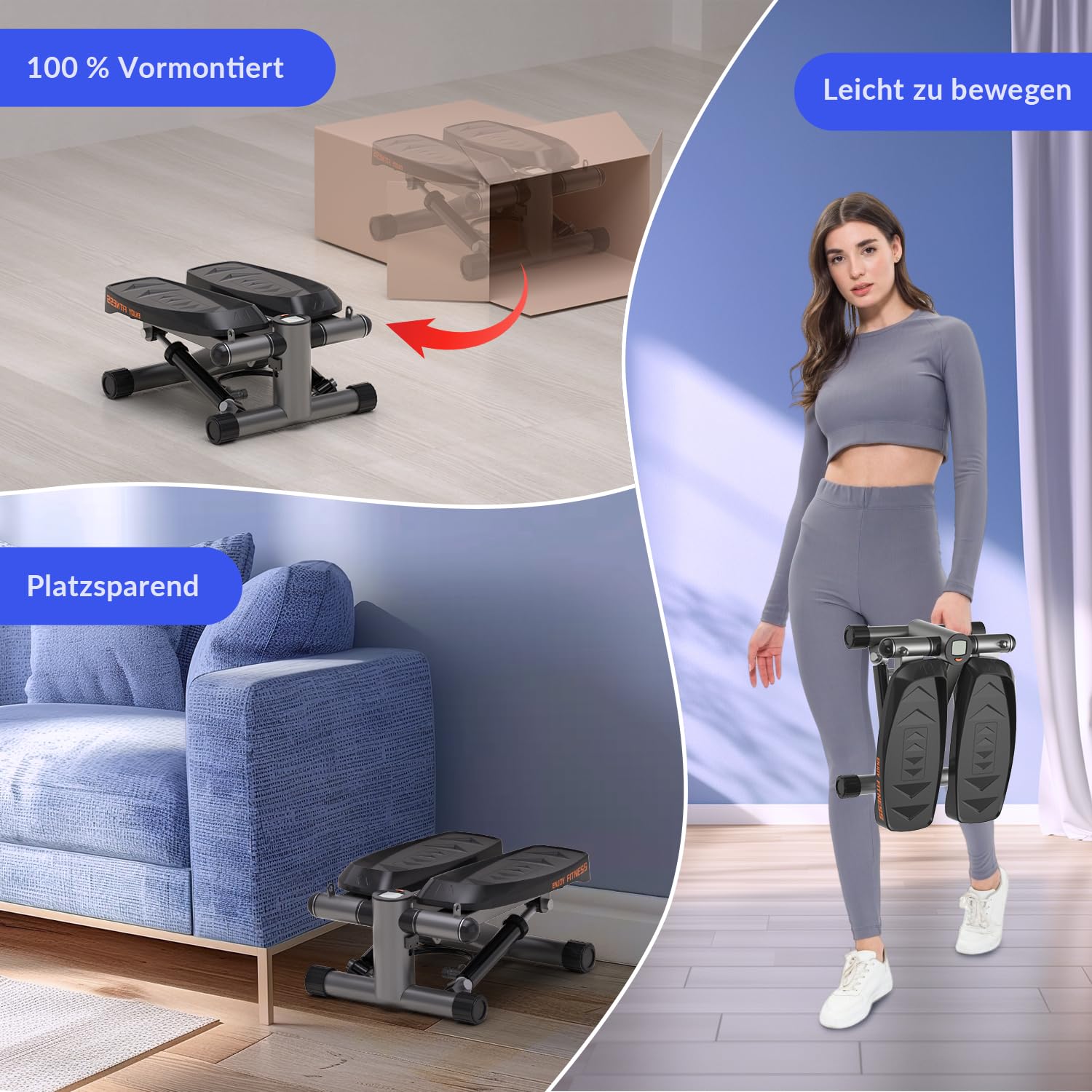 Vannect 2 in 1 Mini Stepper für Zuhause Mit Power Ropes, Up-Down Swing Mit Smart-Display, Hometrainer für Anfänger & Fortgeschrittene, Bis zu 150 KG