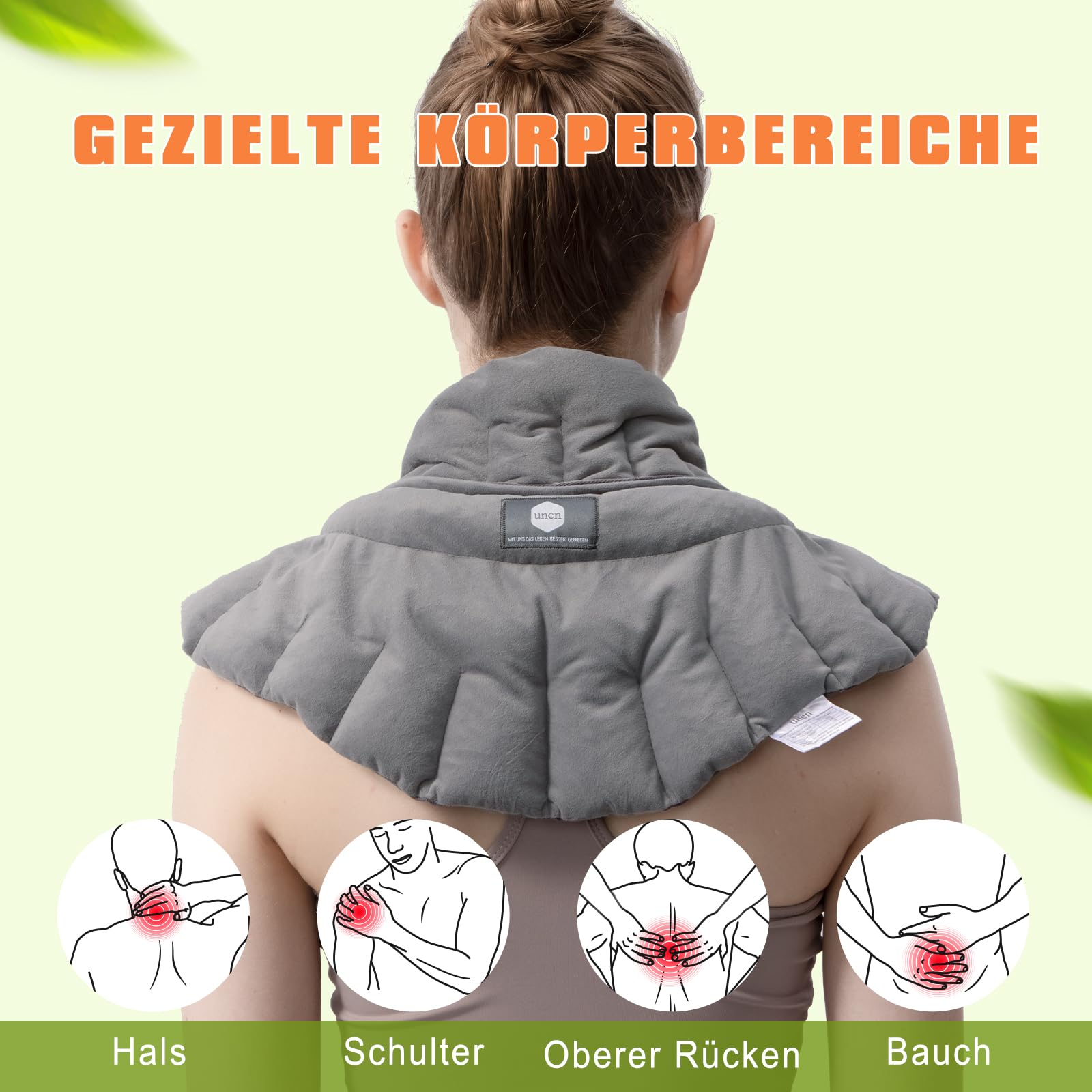UNCN | Kirschkernkissen Mikrowelle Nacken Schulter Gross Wärmekissen Kabellos Nackenwärmer Gewicht Heizkissen Natur Körnerkissen | Mit Friedlichem Duft Baumwolle 1000g 45x26cm