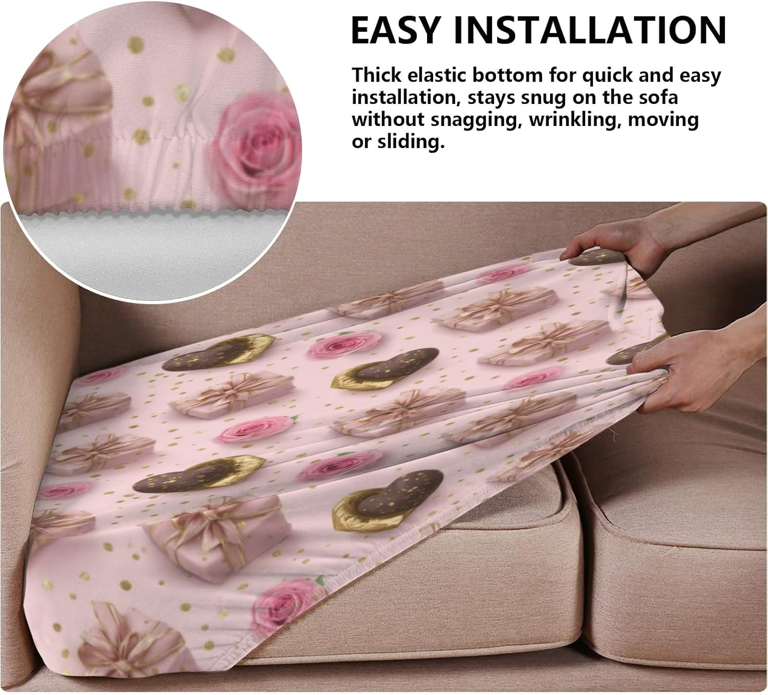 Hydrangea and Heart Loveseat Covers Couch Covers for 2 Cushion Couch, 2-Piece Stretch Sofa Slipcovers Anti-Slip Washable Furniture Protectors for Dogs Pets