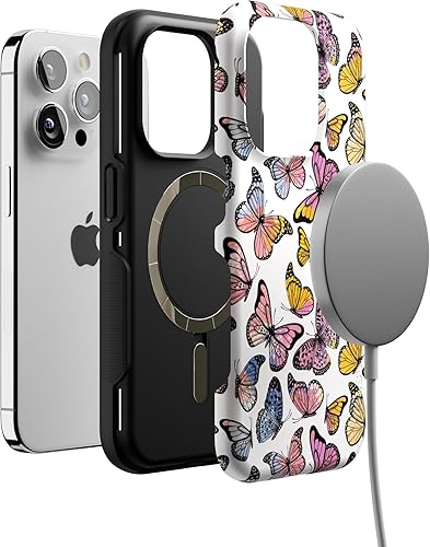 Vista 466 de Casely Funda para iPhone 15 Pro Jardín Secreto Flores mixtas Funda atrevida Compatible con MagSafe y botón de acción Jardín Secreto Floral
