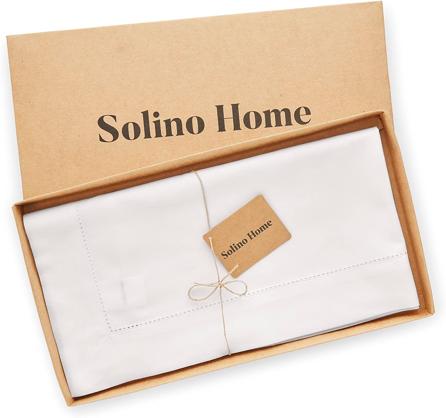 Solino Home White Tablecloth 52 x 52 Inch - Cotton Linen Hemstitch Square Tablecloth - Machine Washable Table Throw for Spring, Summer, Memorial Day