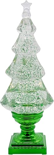 Eldnacele Árbol de Navidad musical de 14 pulgadas, globo de nieve, árbol brillante de acrílico transparente con línea USB y temporizador de 6 horas