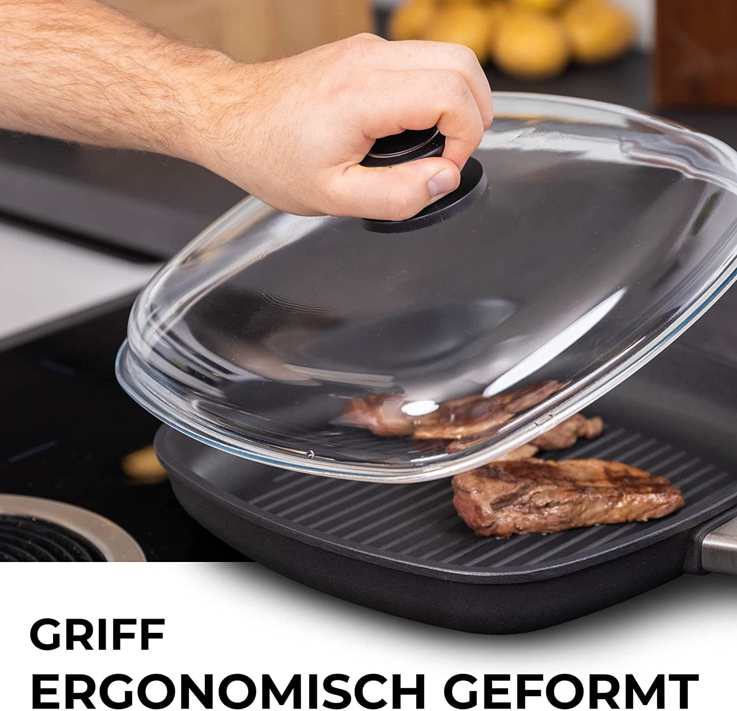 2x Topfdeckelgriff mit automatischer Entlüftung - hitzebeständig bis 240°C, Spülmaschinenfest - Deckelknopf für Glasdeckel mit Loch - inkl. Schraubmaterial - kompatibel mit allen Herstellern