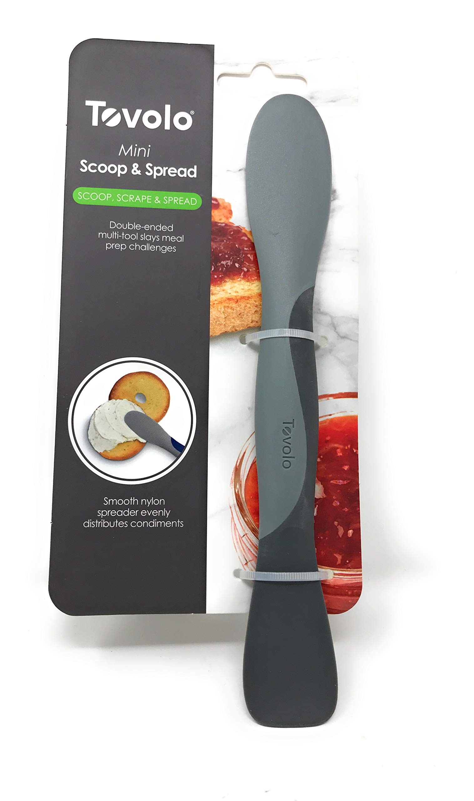 Tovolo Mini Scoop and Spread Tool for Kitchen Meal Prep Small Sandwich Spreader Spatula for Peanut Butter Jelly, Silicone BPA Free Dishwasher Safe Scooper Spreader, Charcoal and Oyster Gray