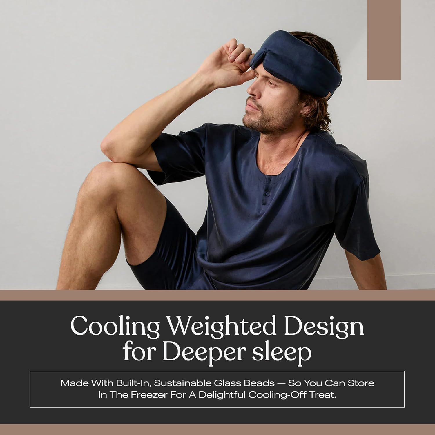 Lunya Weighted Silk Sleep Mask – Mulberry Silk Eye Cover with Cooling Glass Beads, Noise-Reducing Fit, Washable Fabric, and Travel Pouch – Sleeping Mask for Men and Women - Deep Blue - Small - Image 2