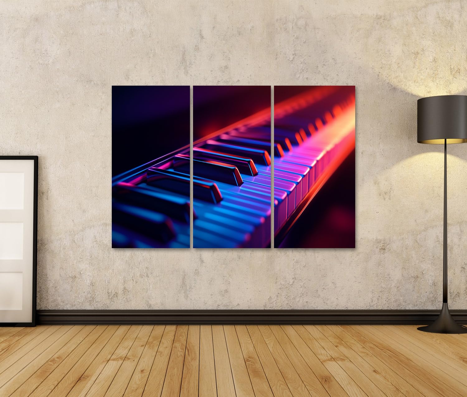 islandburner Prime Quadro su tela, tasti luminosi per pianoforte in colori al neon per sala musica, amanti della musica, negozio di musica, immagini da parete