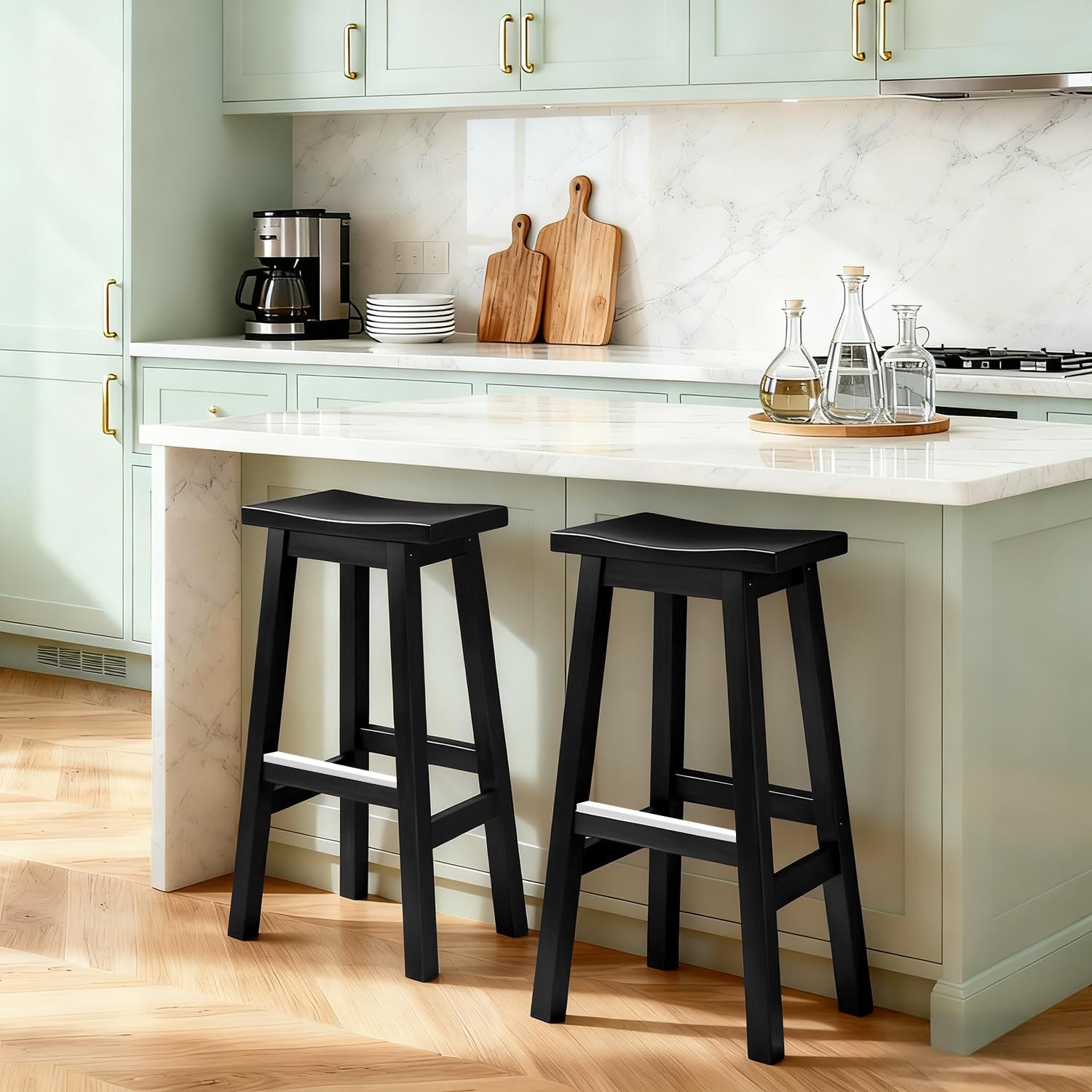 PayLessHere Bar Stools Set of 2, Saddle Stools 30 Inch Heigh, Bar Chairs Seat with Footrests and Industrial, Kitchen Counter Stools for Restaurant, Bistro Bar and Home Dining