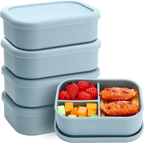 Honeydak 4 Pcs Silicone Bento Box Reusable Silicone Bento Lunch