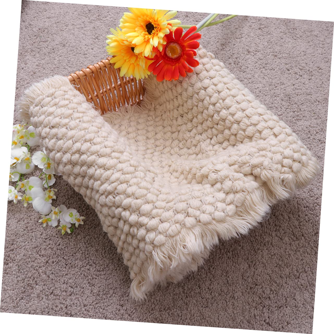 Abaodam 2piezas De Algodón Tejida para Bebés Cobertor Beige De Diseño De Piña Accesorio para Fotografía De Recién Nacidos y y Seguro