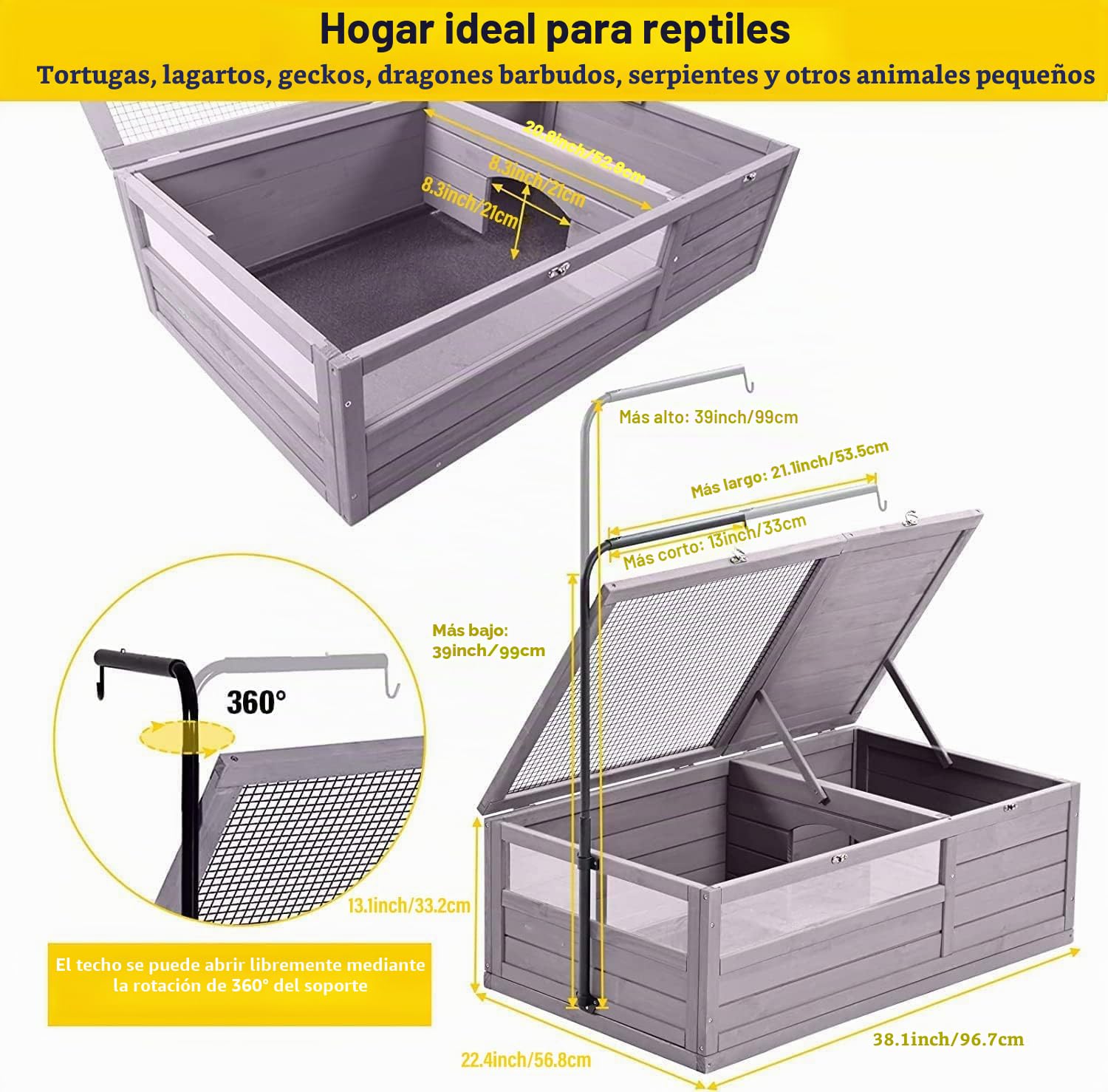 Caseta de Madera para Tortugas Grandes - Hábitat, recinto Interior para Animales pequeños, terrario para Anfibios al Aire Libre Jaula de Reptiles