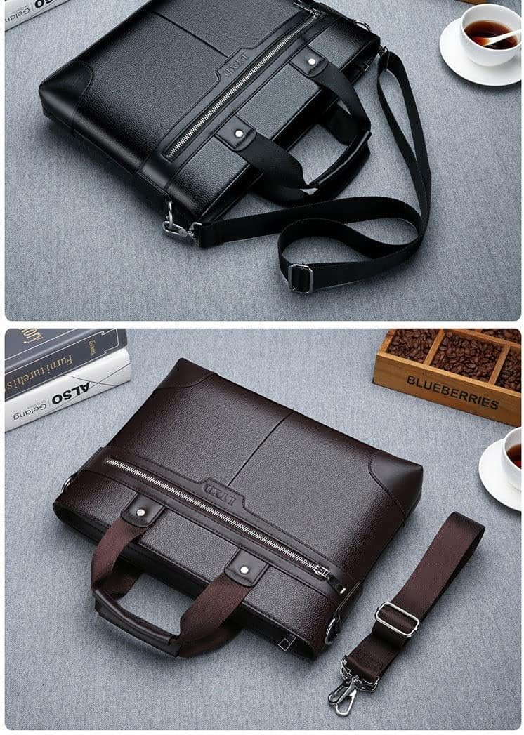 Leather Briefcase for Men 14 Inch Retro Laptop Messenger Bag Travel Business Attache Case(Black)
