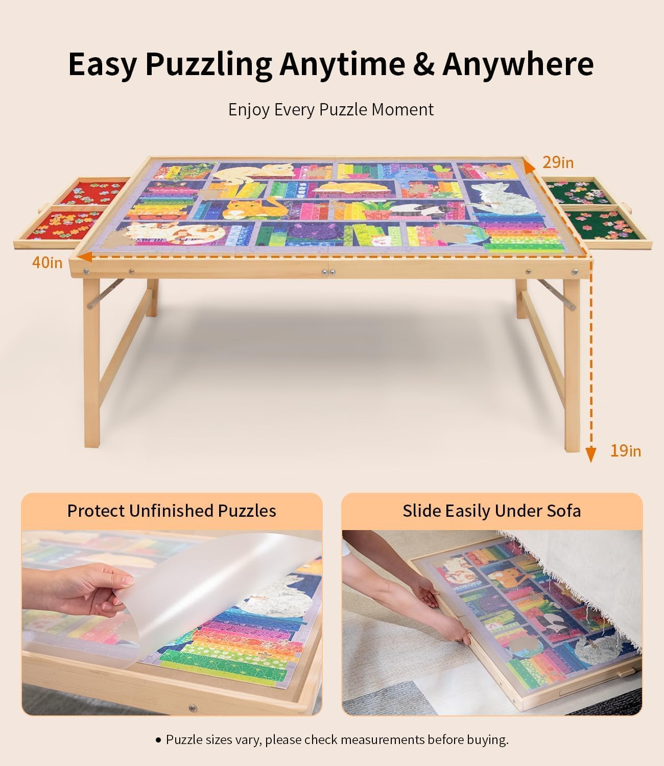 Foldable Puzzle Table with Legs, 34"x 26" Wooden Puzzle Board with Drawers & Covers, Portable Jigsaw Table for Adults, 1500 Pieces Folding Puzzle Board for Jisgaw Puzzle, Birthday Gifts for Mom