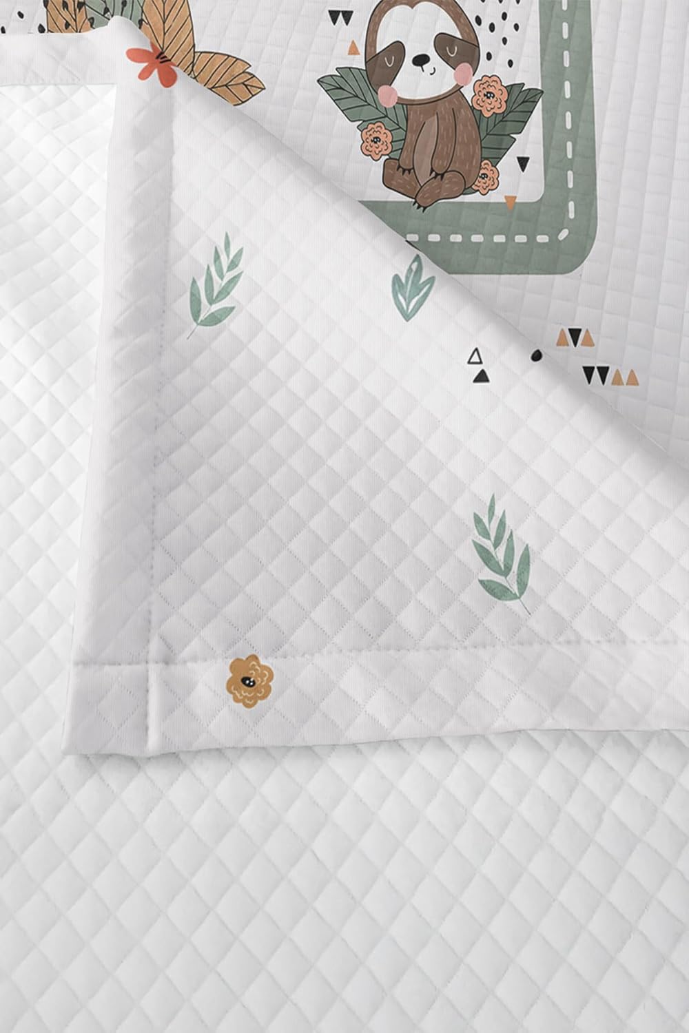 SODEF Quilt Set Forest Animals Pattern White Kids and Teens Room Bedspread, 2 Piece Cotton Polyester Blend, Breathable, Twin Size - Multicolor, One Size