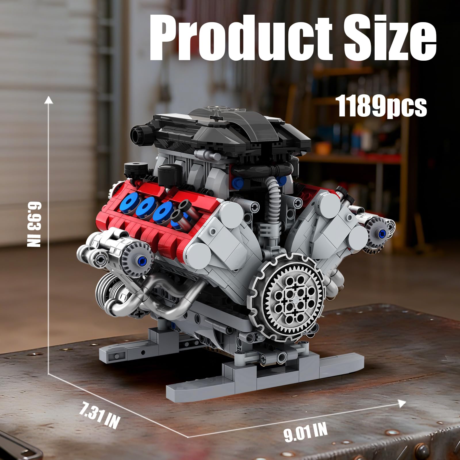 Mavo brix Juego de Construcción de Modelo de Motor V8 que Funciona, Kit de Construcción de Motor V8, Kit de Construcción de Modelos para Adultos, Construye tu Propio Modelo Mini de Motor V8 MOC con