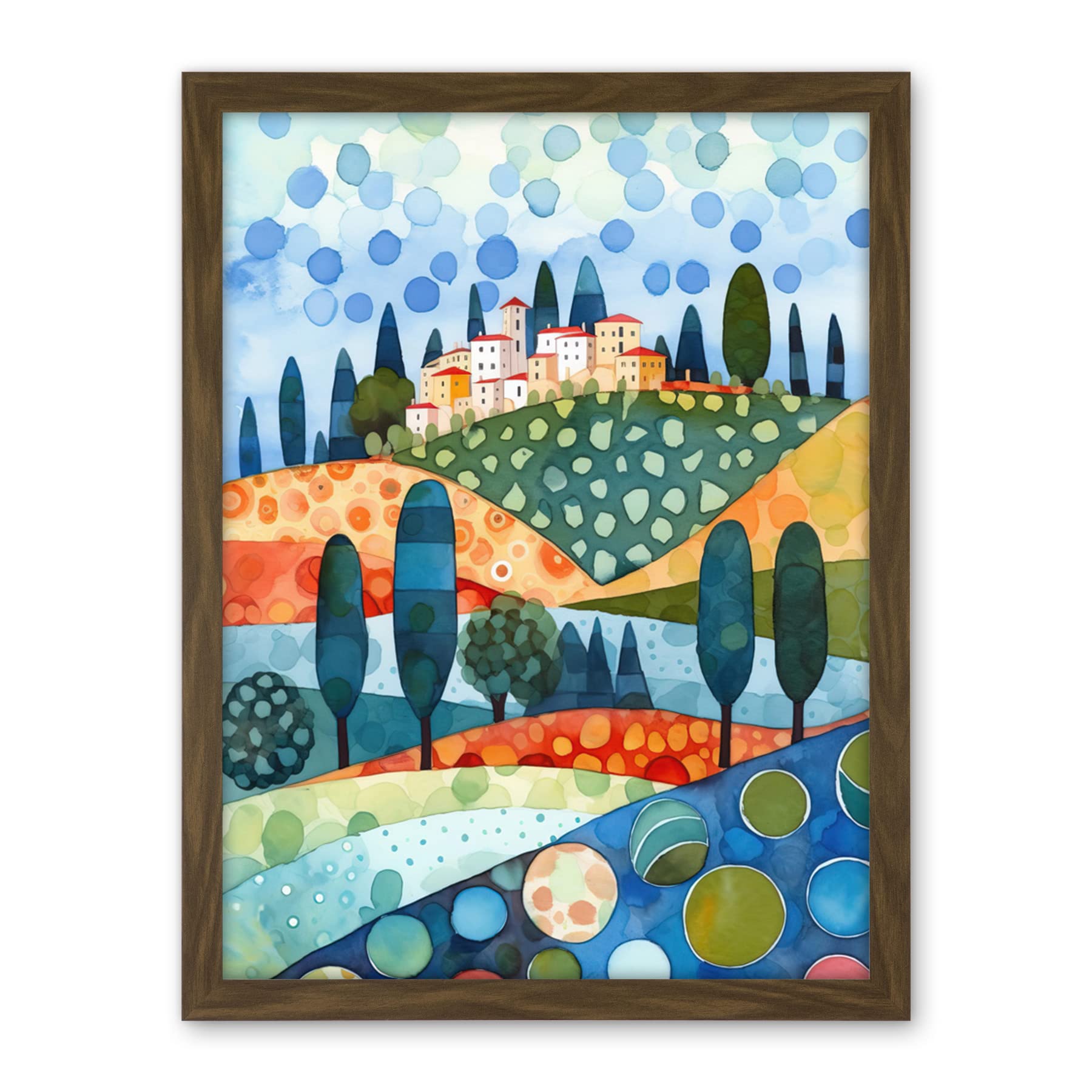 Artery8 Italian Abstract Landscape Folk Art Artwork Framed Wall Art Print 18X24 Inch