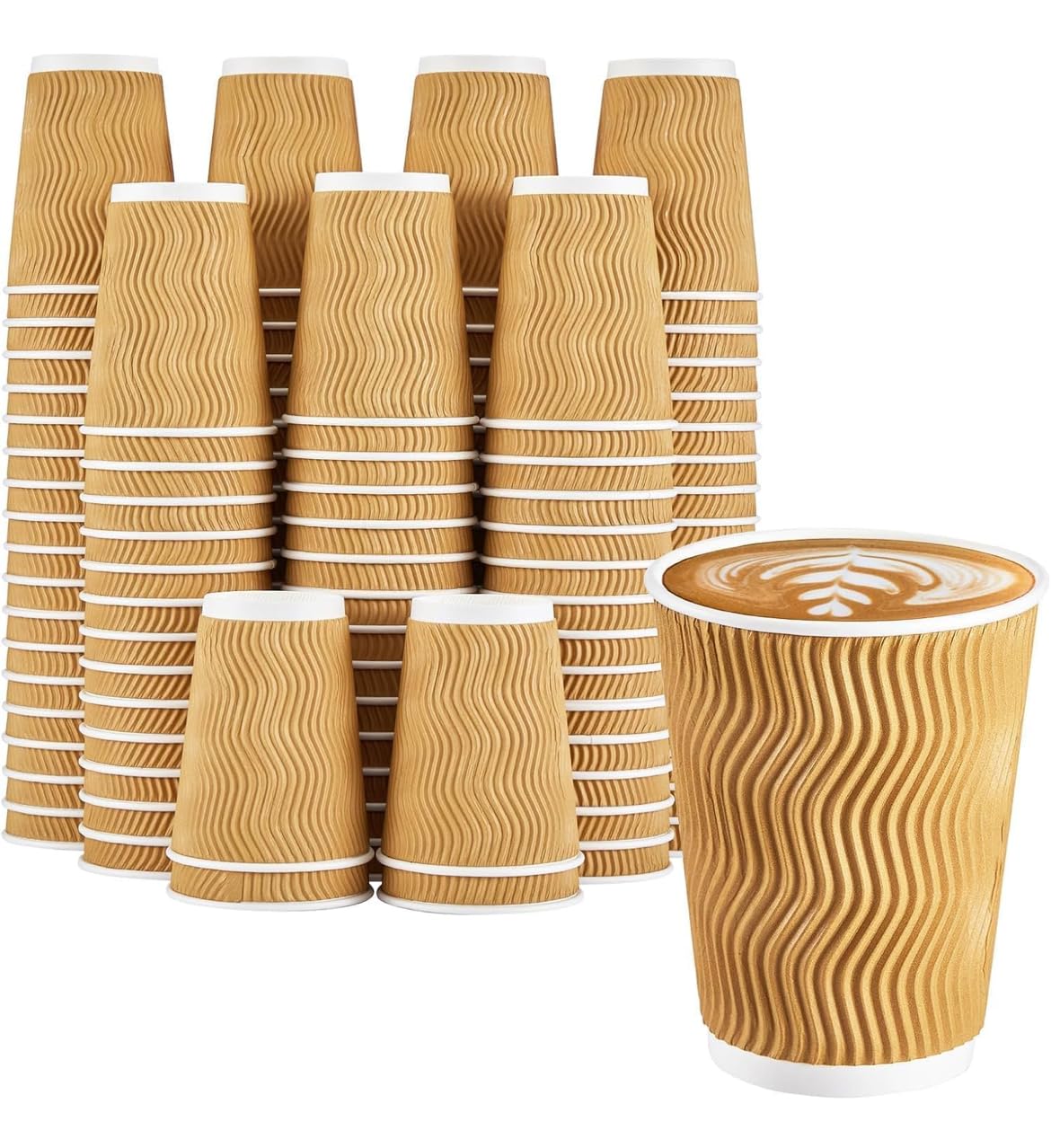 Efforias 100 X 8oz Kraft Ripple Coffee Cups - Insulated Triple Walled Takeaway Coffee Cups - Cups for Hot and Cold Drinks for Christmas & Birthdays Parties