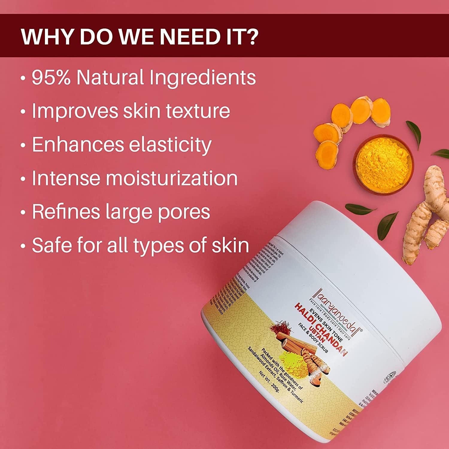 SJH Haldi Chandan Ubtan Face & Body Scrub with Turmeric, Sandalwood & Rosewater| for Reduce Blackheads & Whiteheads, Ideal for Dry & Dull Skin, Paraben & Sulphate Free, 200g