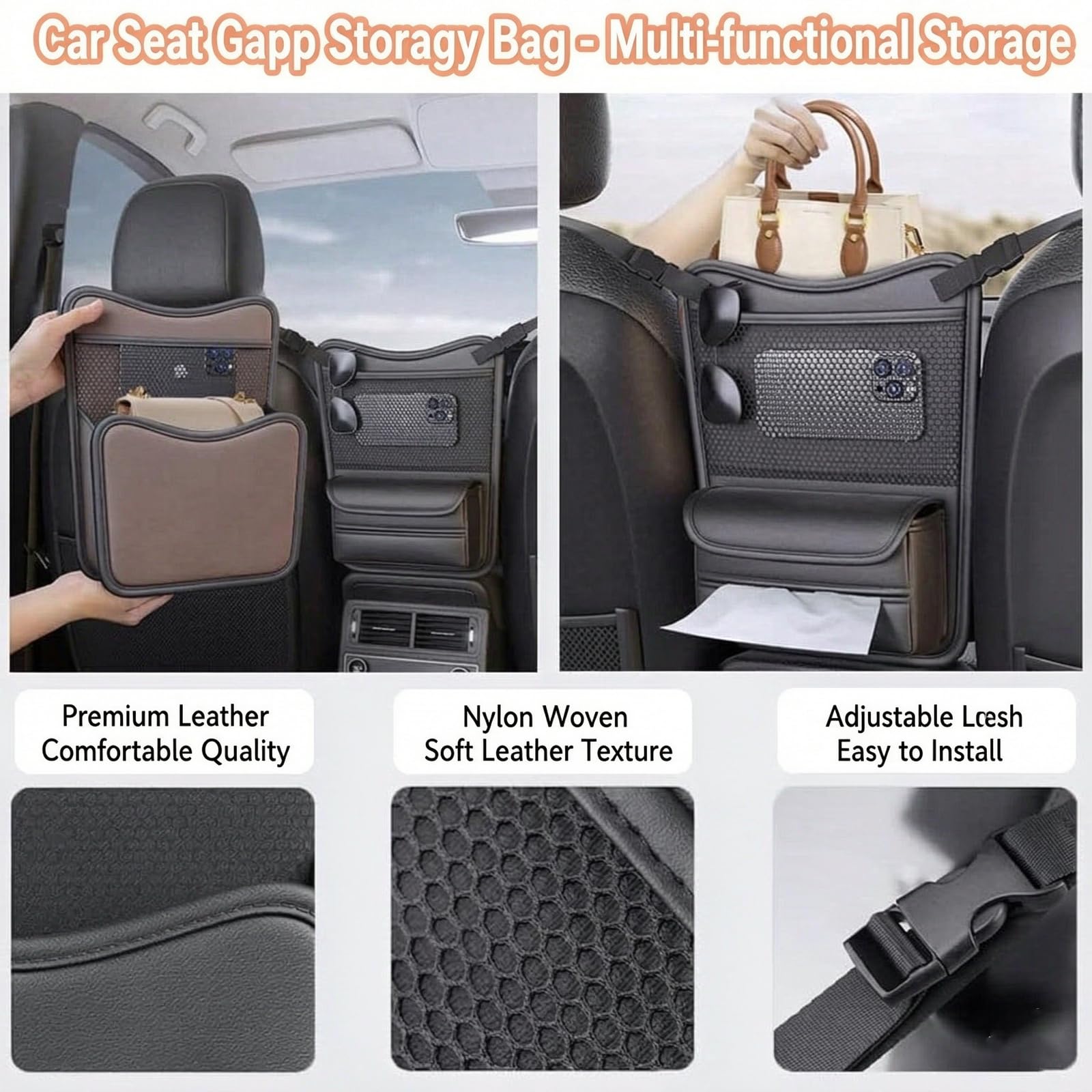 Generisch Auto-Organizer Zwischen für Opel Corsa, Leder Aufbewahrungstasche Handtaschenhalter Staufach für Spielzeug Snacks Getränke, Ideales Reisezubehör