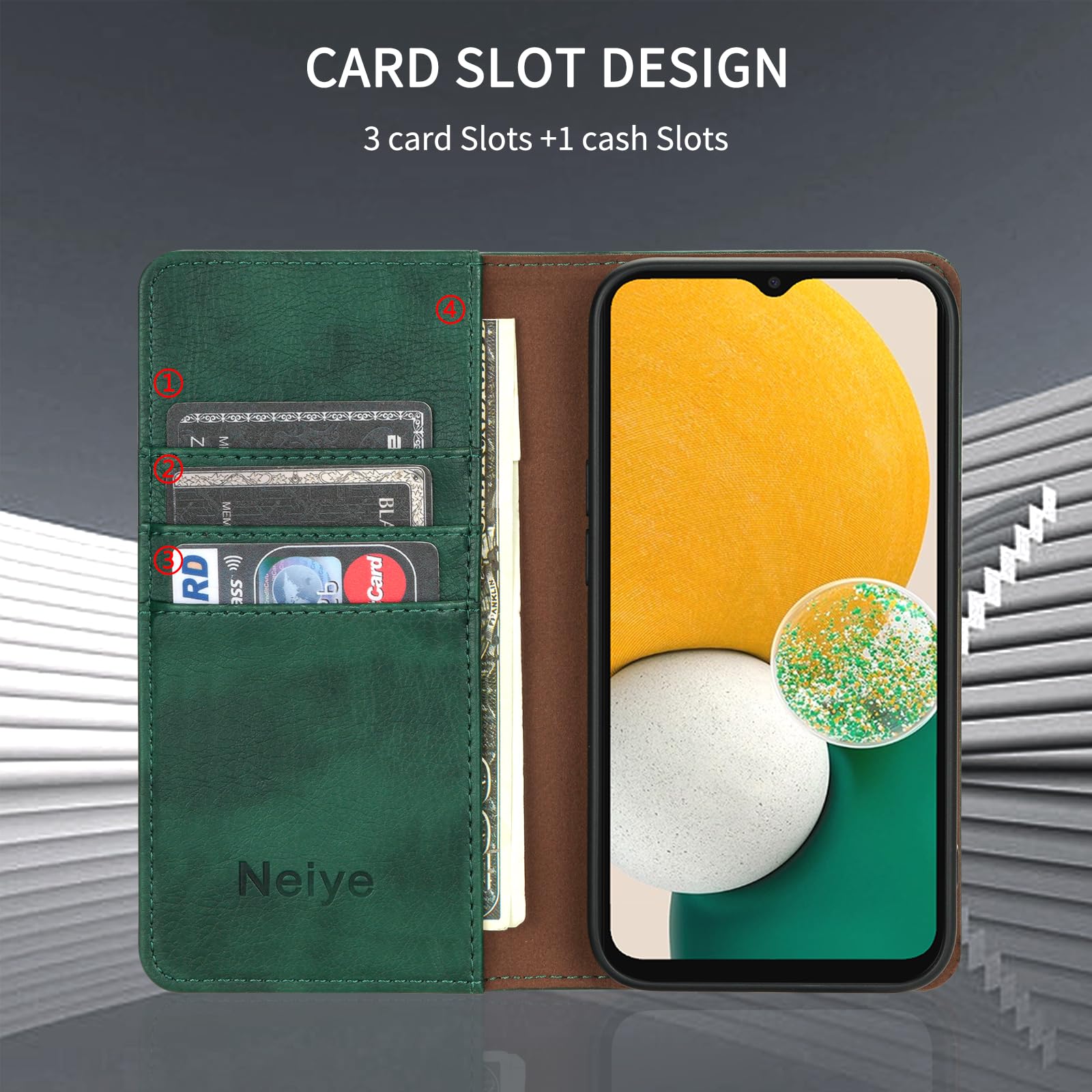 Neiye for Samsung Galaxy A13 5G Wallet Case with [RFID Blocking] Card Slot Stand Strong Magnetic Flip Fold Leather Protective Phone Case for Samsung Galaxy A13 5G Case Wallet(6.5 inch-Green)