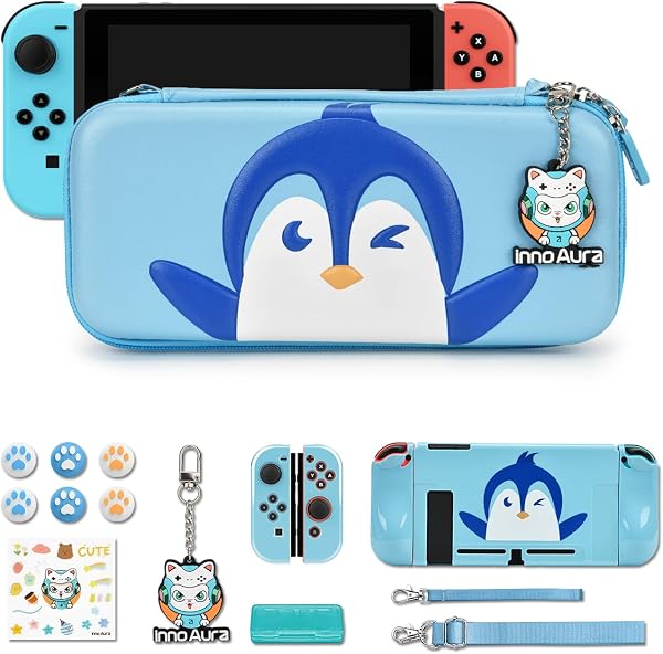 innoAura - Funda para Switch NS, innoAura Switch - Kit de Accesorios para Interruptor con Funda de Transporte Switch, Protector de Pantalla Switch, Funda para Juego Switch - 4