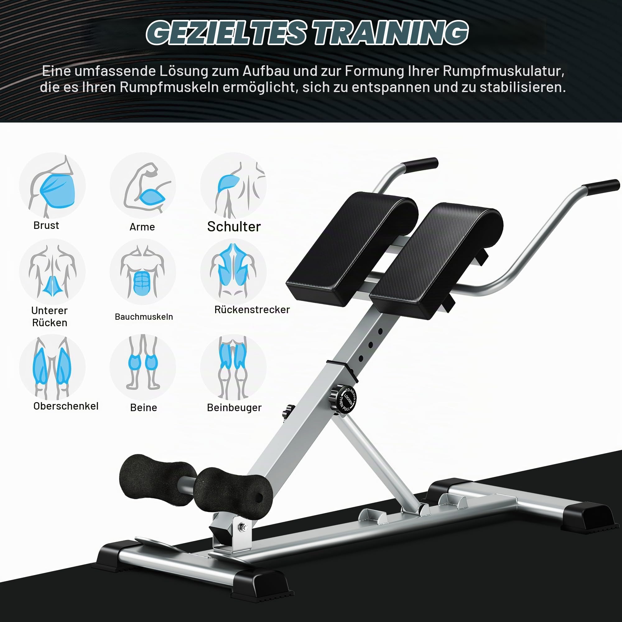 SogesPower Römischer Stuhl Hyperextension für Rücken, Faltbare Fitnessbank Höhenverstellbar, Bauchtrainer Hyper-Extension-Gerät, Maximale Belastung 120 kg