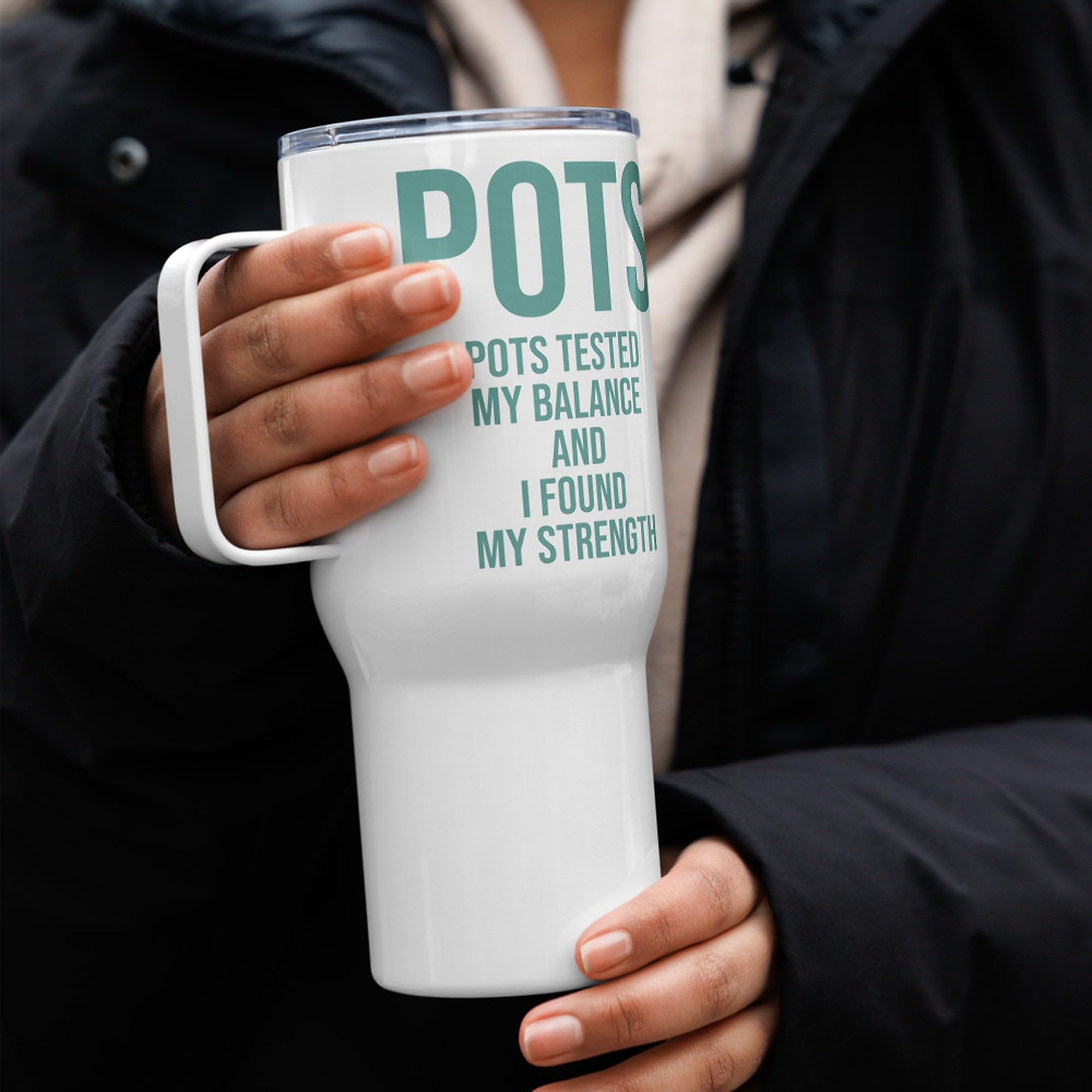 Taza de Viaje POTS con Asa, Regalo para la Comunidad POTS
