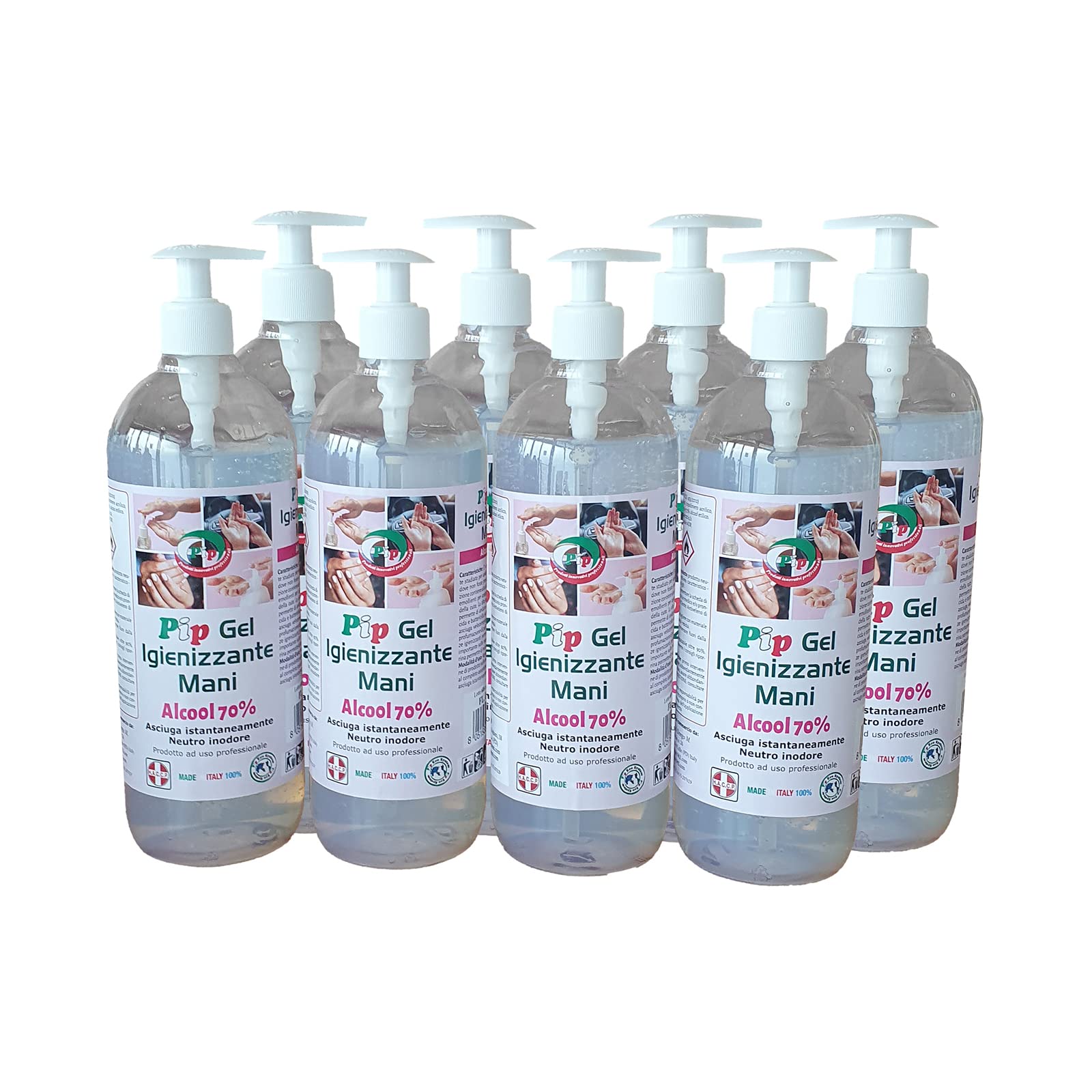 PIP Gel Igienizzante 1 Litro con Alcol 70%, Completo di Dosatore, Uso Personale, Scuola, Ufficio e Negozio, Non Irrita, Adatto a Pelli Sensibili, Non Profumato, Professionale, Fl. 1 Litro