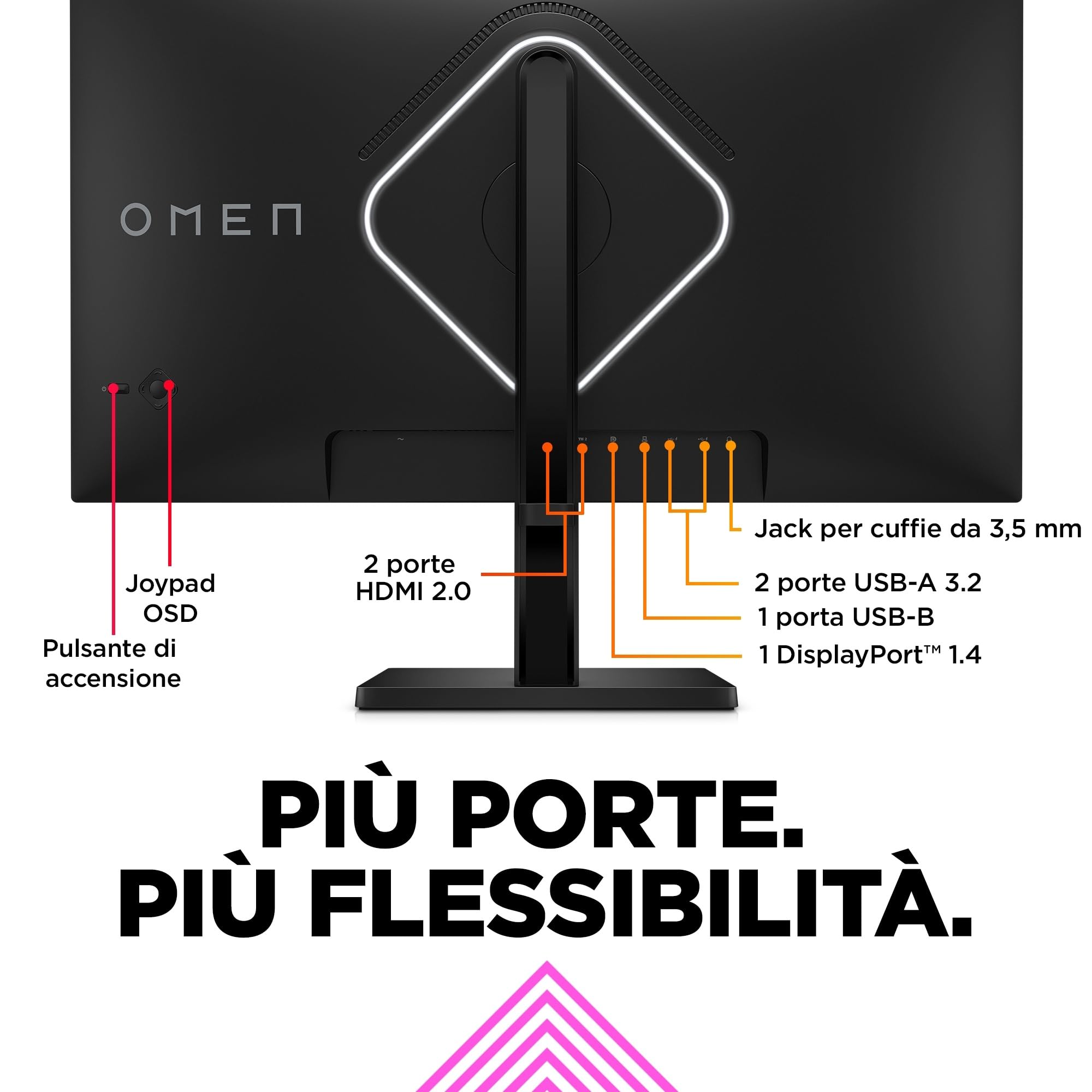 HP OMEN 27qs Monitor da 27 Pollici, Pannello IPS da 16:9 QHD da 240 Hz, 1 ms, Display HDR 400, Antiriflesso, 400 Nits, AMD FreeSync, NVIDIA G-SYNC, VESA 100x100 mm, HDMI 2.0, USB-A e B