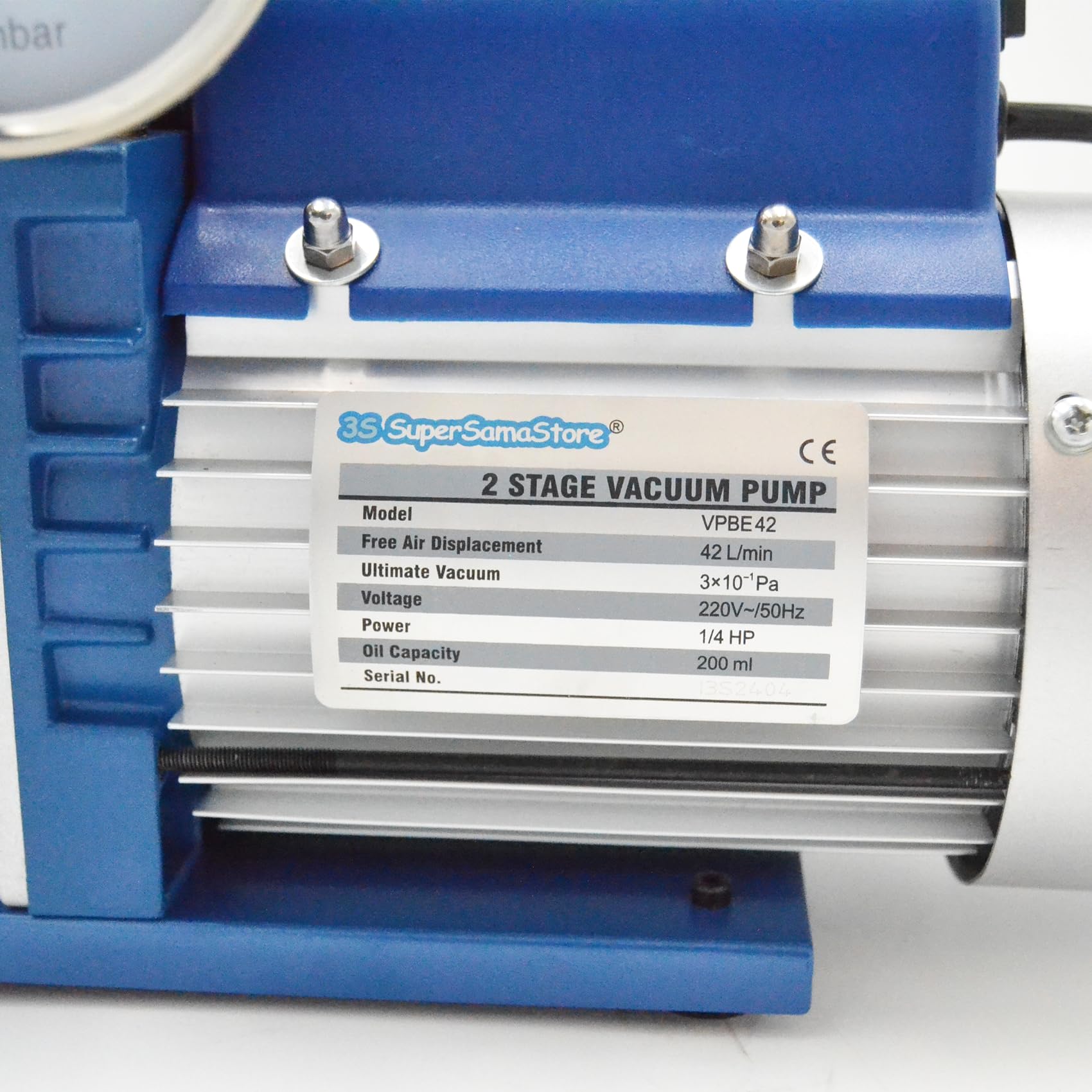 3S SuperSamaStore Pompe à Vide Climatisation 1/4HP, Pompe à Vide Frigoriste Cvc/Hvac à 2 Étages 42L/Min pour Climatiseur,  avec Électrovanne et Vacuomètre