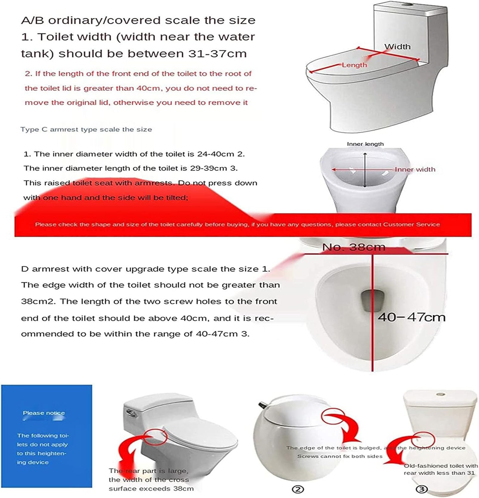 Sedile WC Rialzato con Maniglie, Sedile WC Rialzato per Adulti, Ausilio per la Mobilità WC Rimovibile Regolabile in Altezza, Rialzo Sedile WC per Disabili Senza Coperchio, per Adulti Anziani