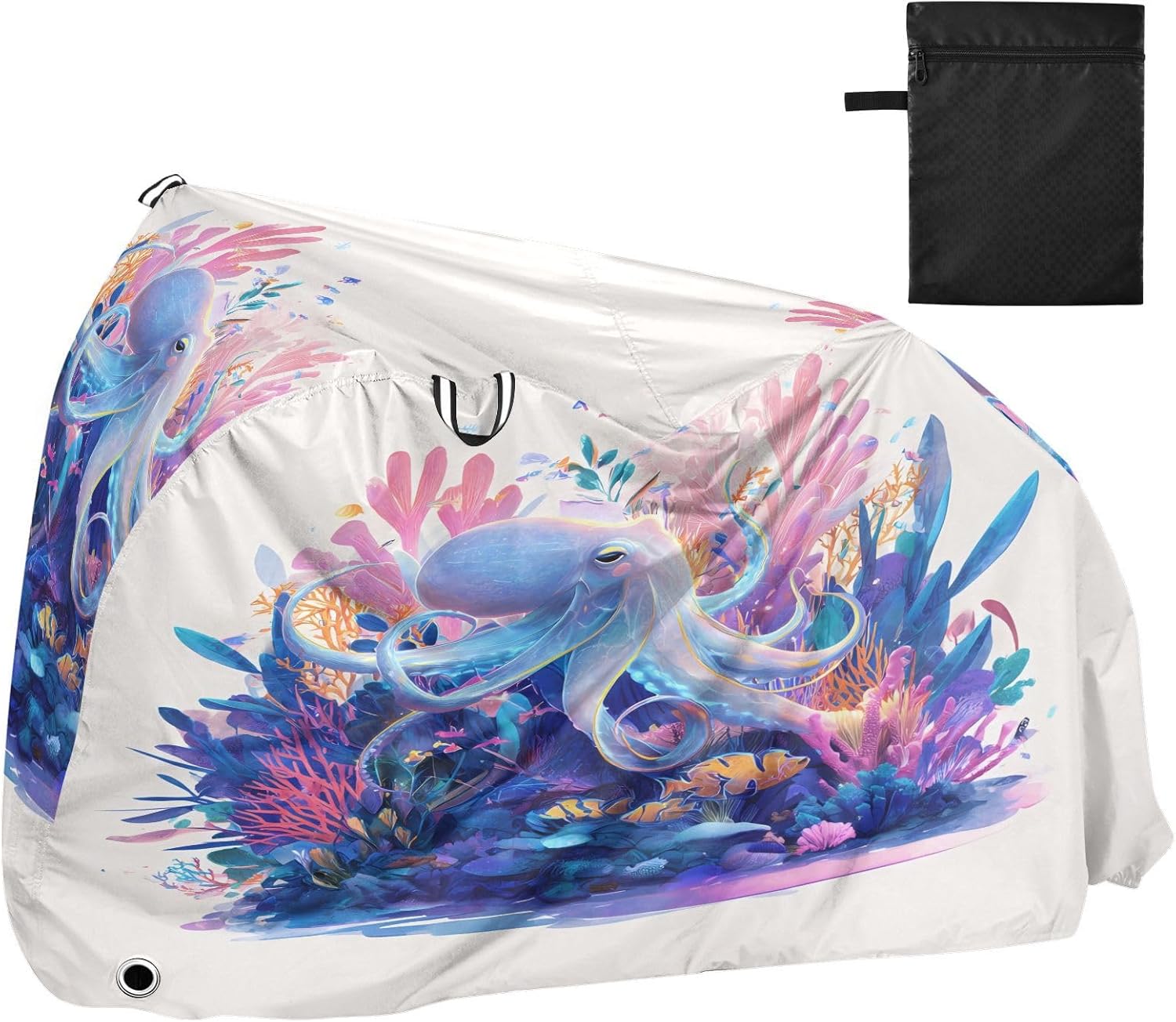 ALAZA Octopus Coral Bike Cover Waterproof Outdoor Ebike Bicycle Covers Tarp Protection for 1/2 Bikes, Sun UV Dust Wind Proof