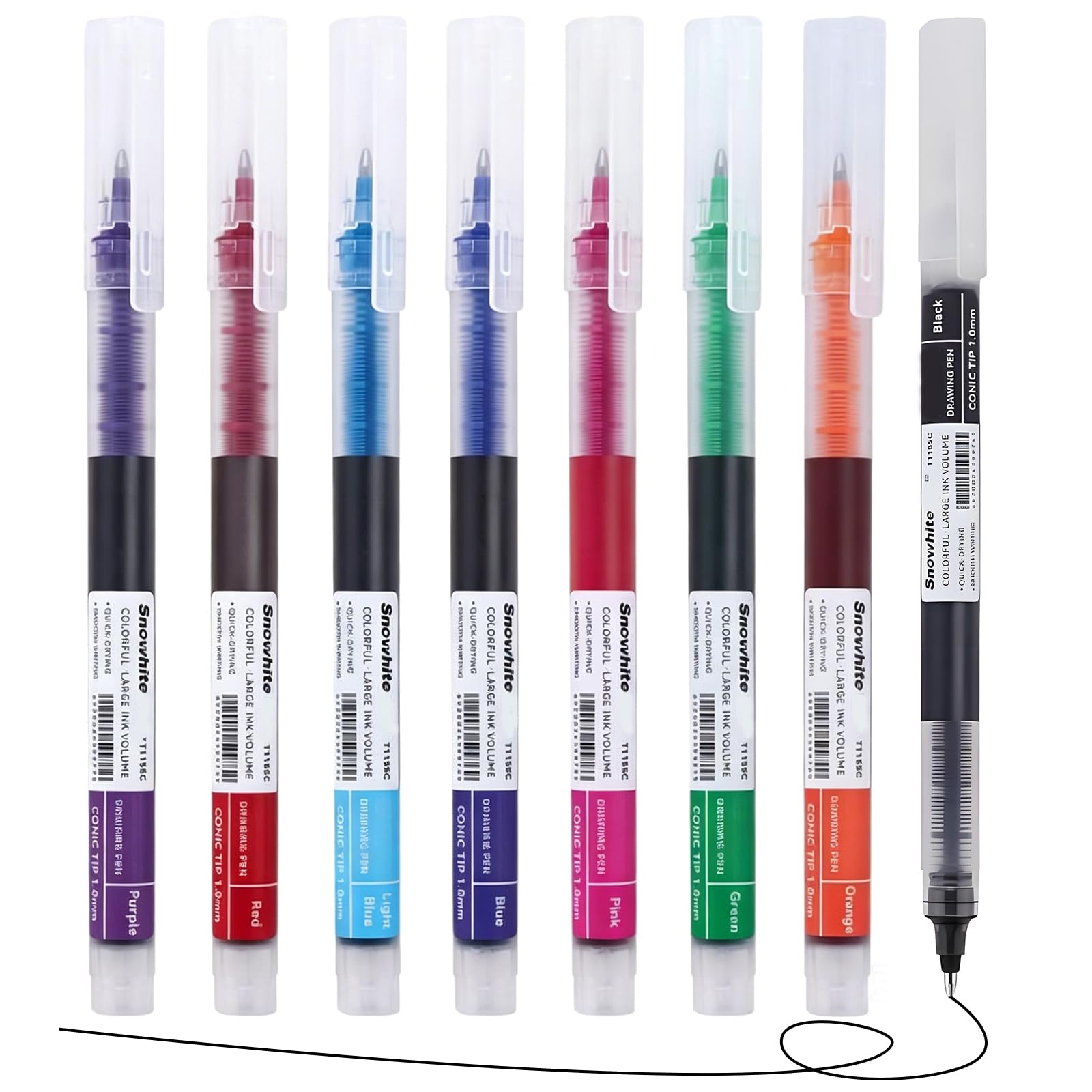 Rollerball Pens, 8 Assorted Colours, 1.0mm Bold Point, Quick Dry Liquid Ink, Smooth Writing for Journaling, Note Taking, Colouring, Doodling